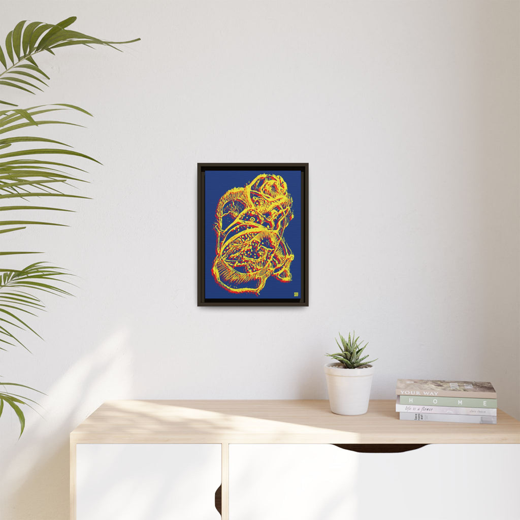 Exploration (Blur, Red & Yellow, Dark Blue Background) Matte Canvas, Framed