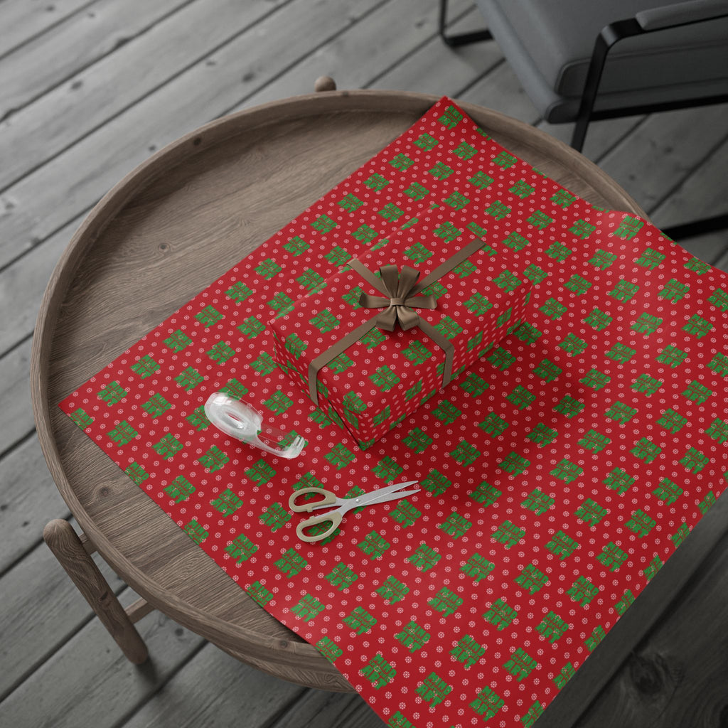 MCA Logo & Snowflake (Green, Red Background) Heavy Wrapping Paper