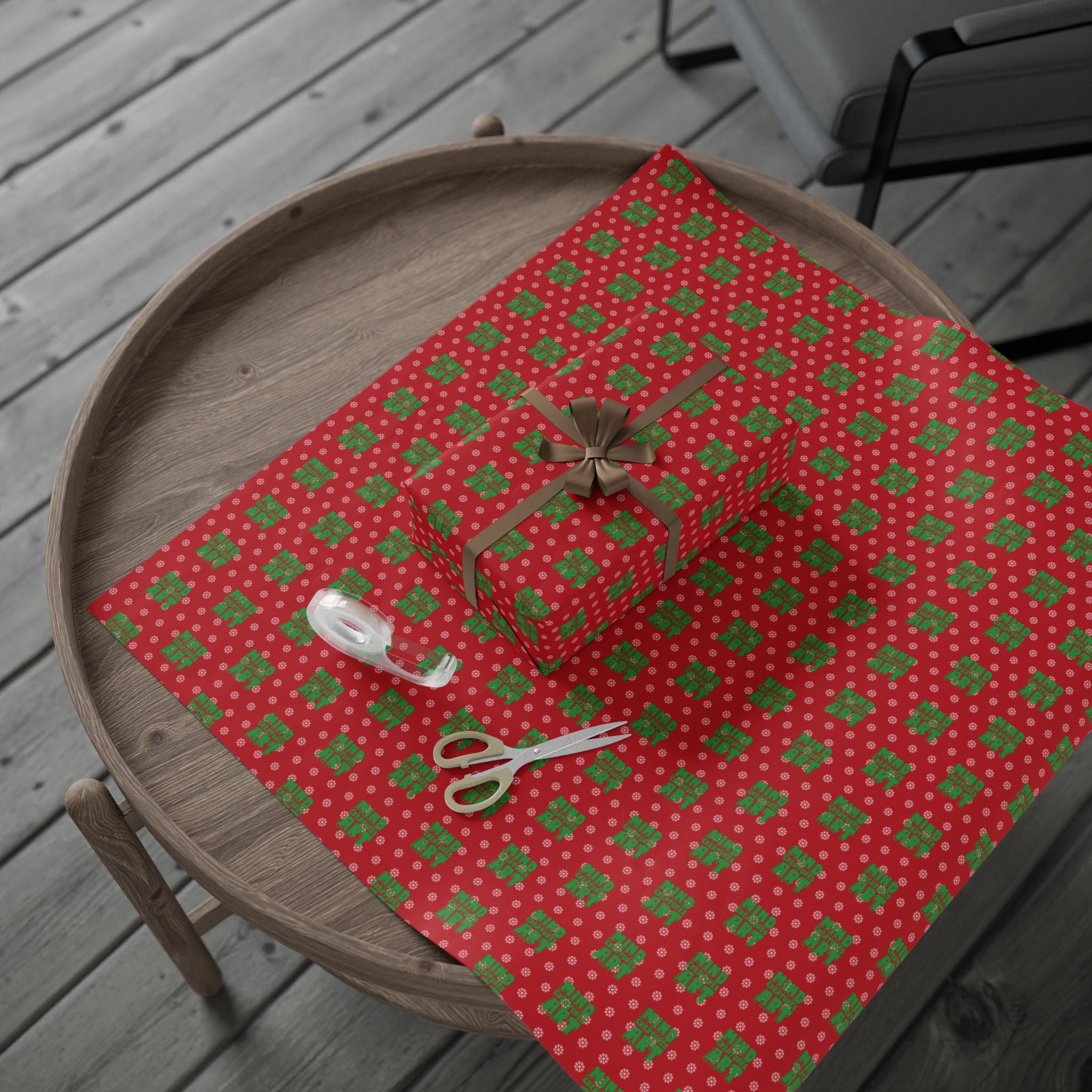 MCA Logo & Snowflake (Green, Red Background) Heavy Wrapping Paper