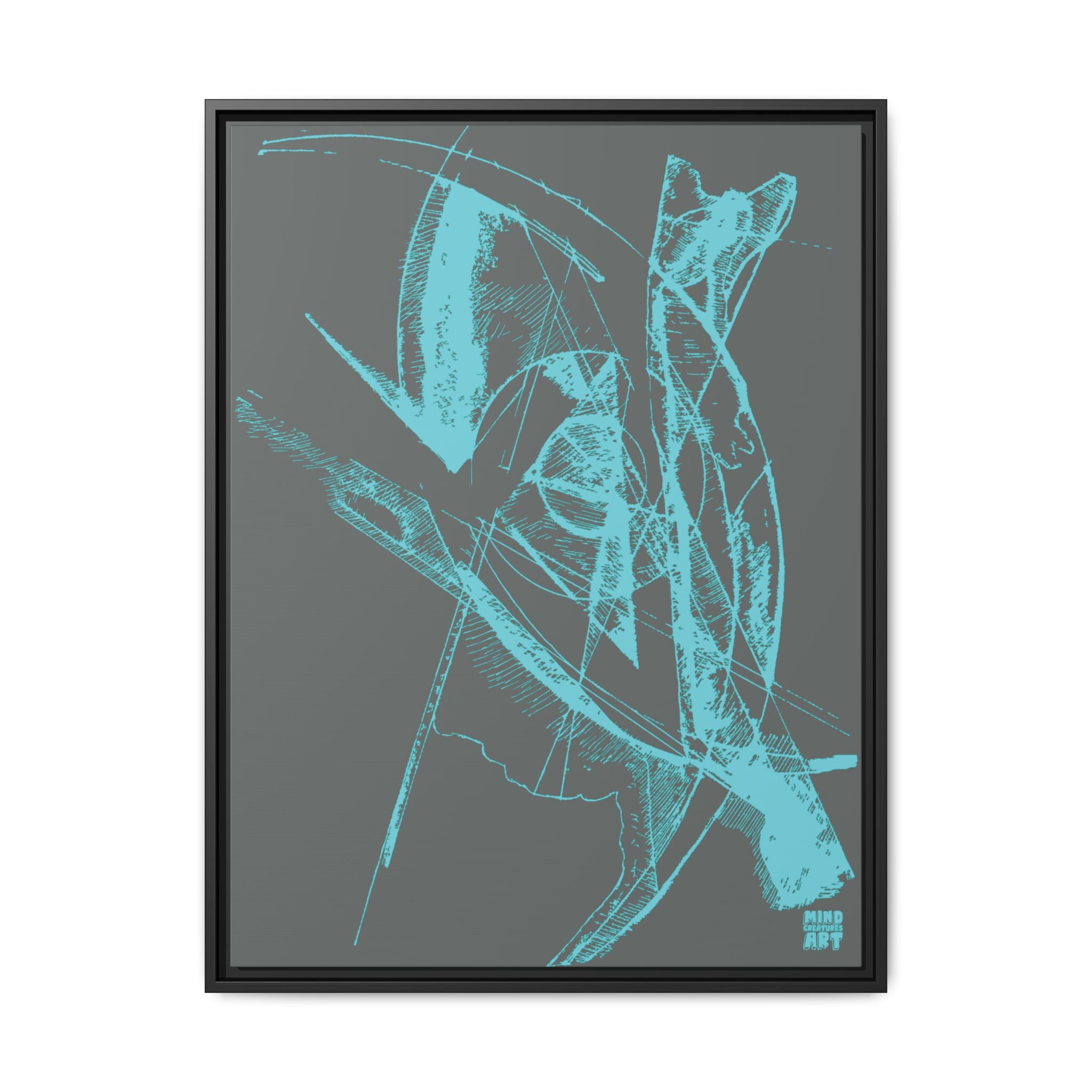 Watching (Aqua, Dark Gray Background) Matte Canvas, Framed