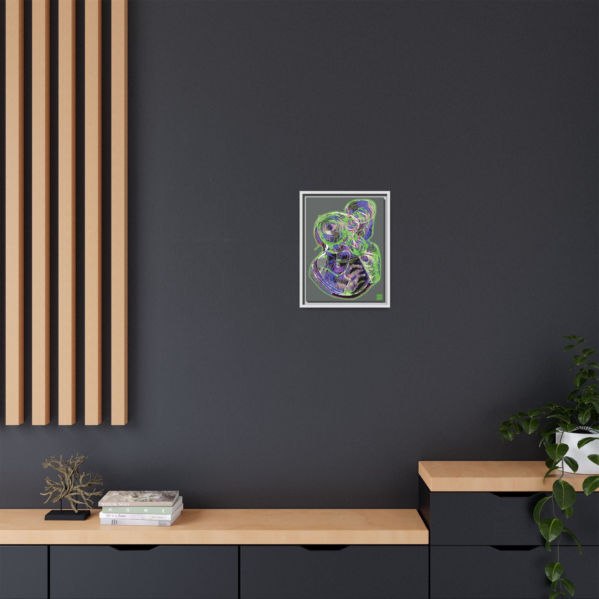Curiosity (Electric Green, Dark Gray Background) Matte Canvas, Framed