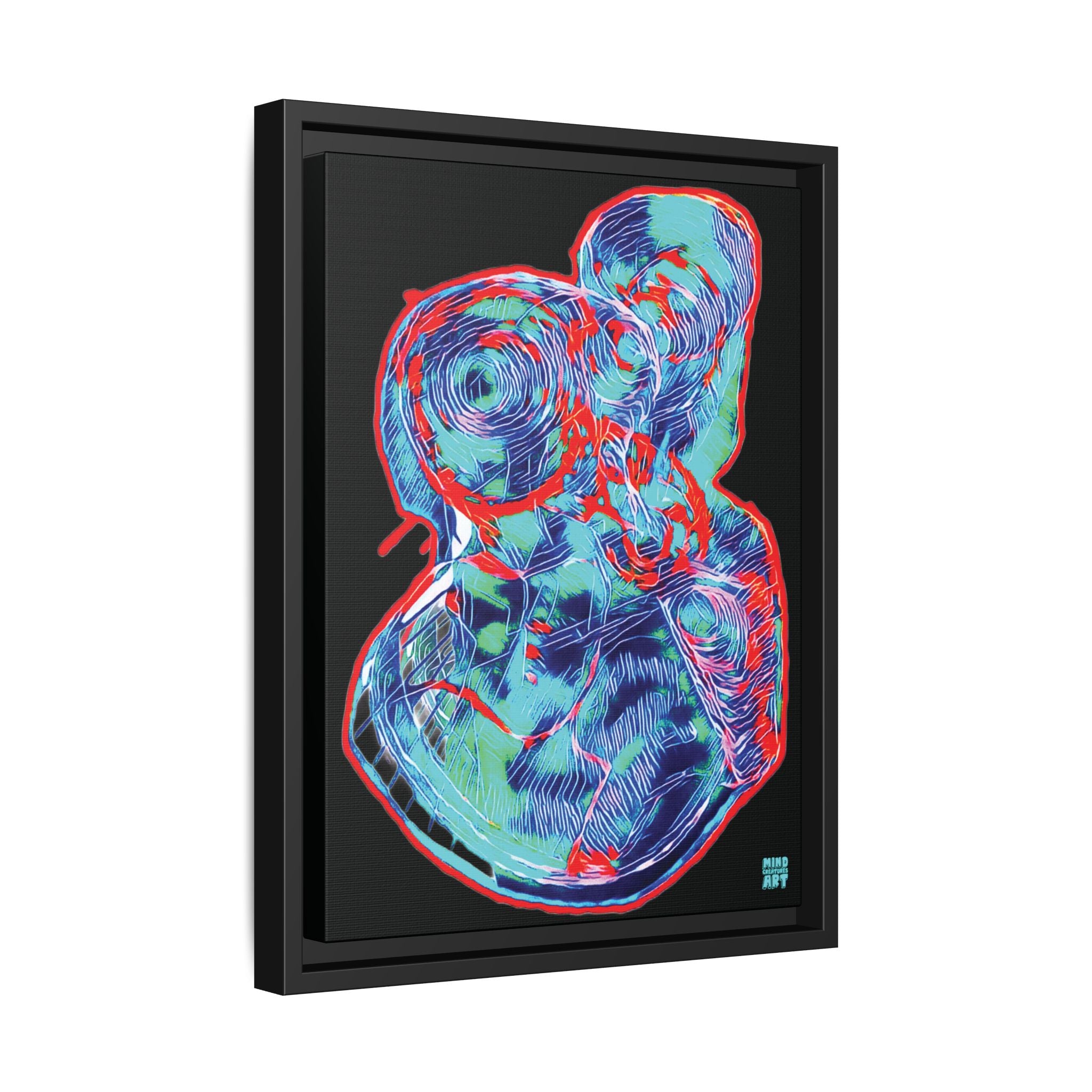 Curiosity (Red & Teal), Black Background) Matte Canvas, Framed