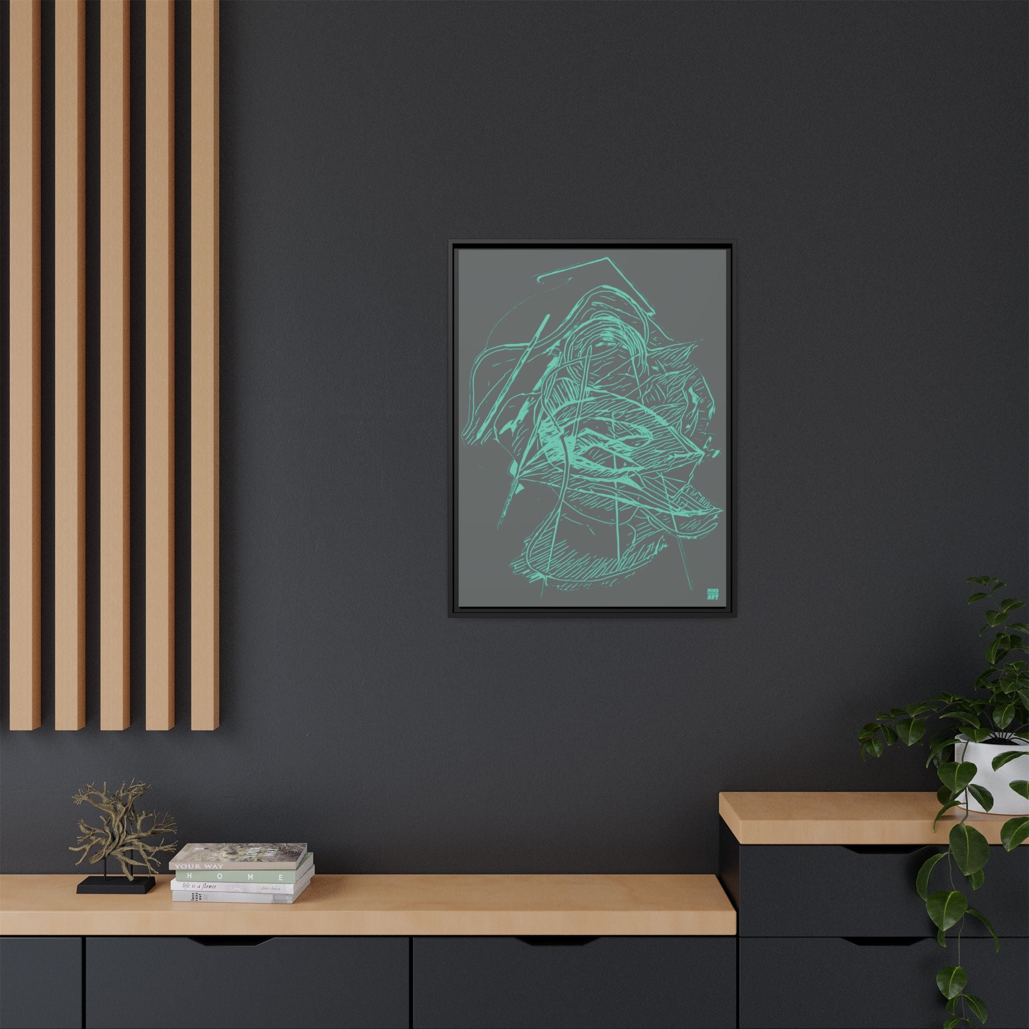 Dive Reflex (Teal, Dark Gray Background) Matte Canvas, Framed