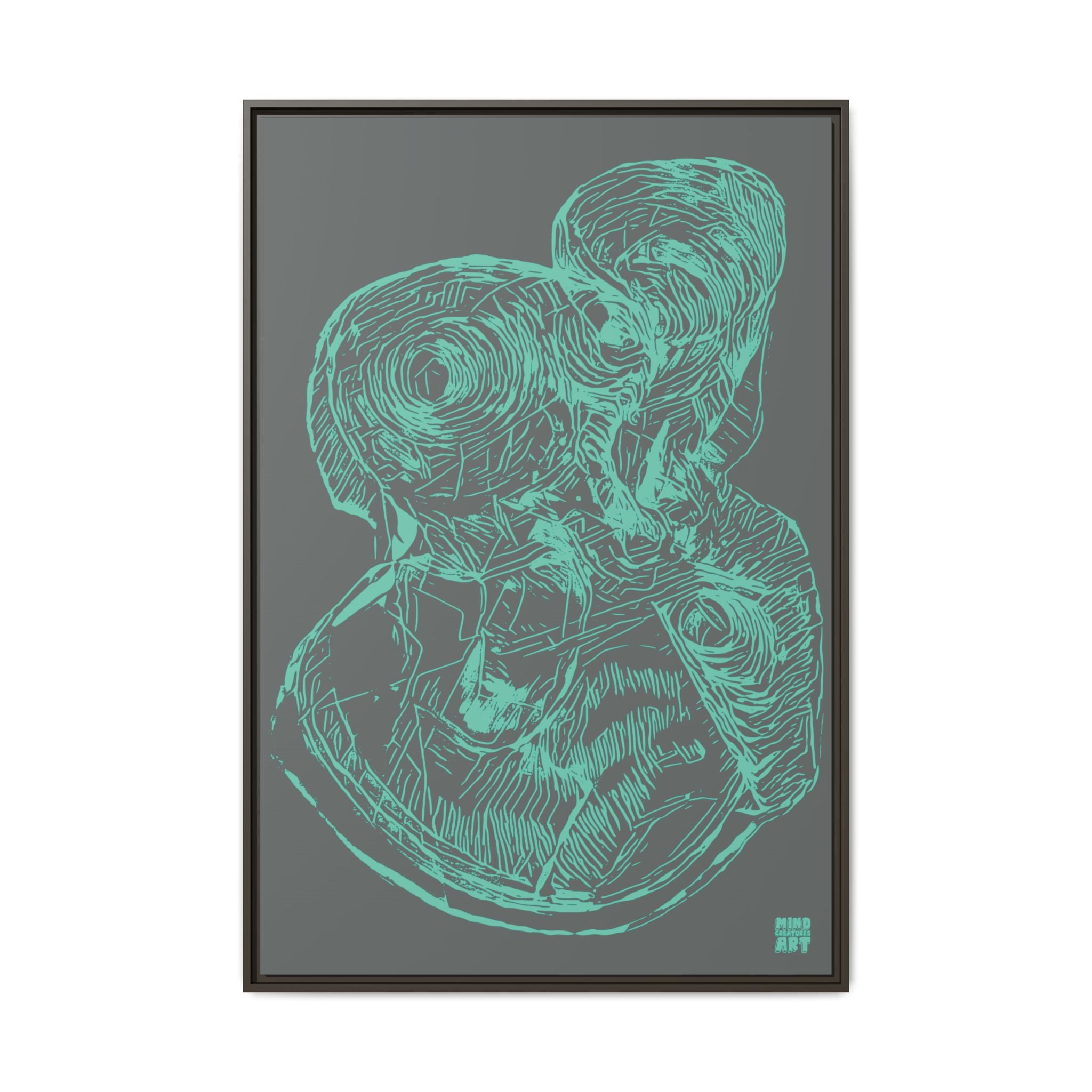 Curiosity (Teal, Dark Gray Background) Matte Canvas, Framed