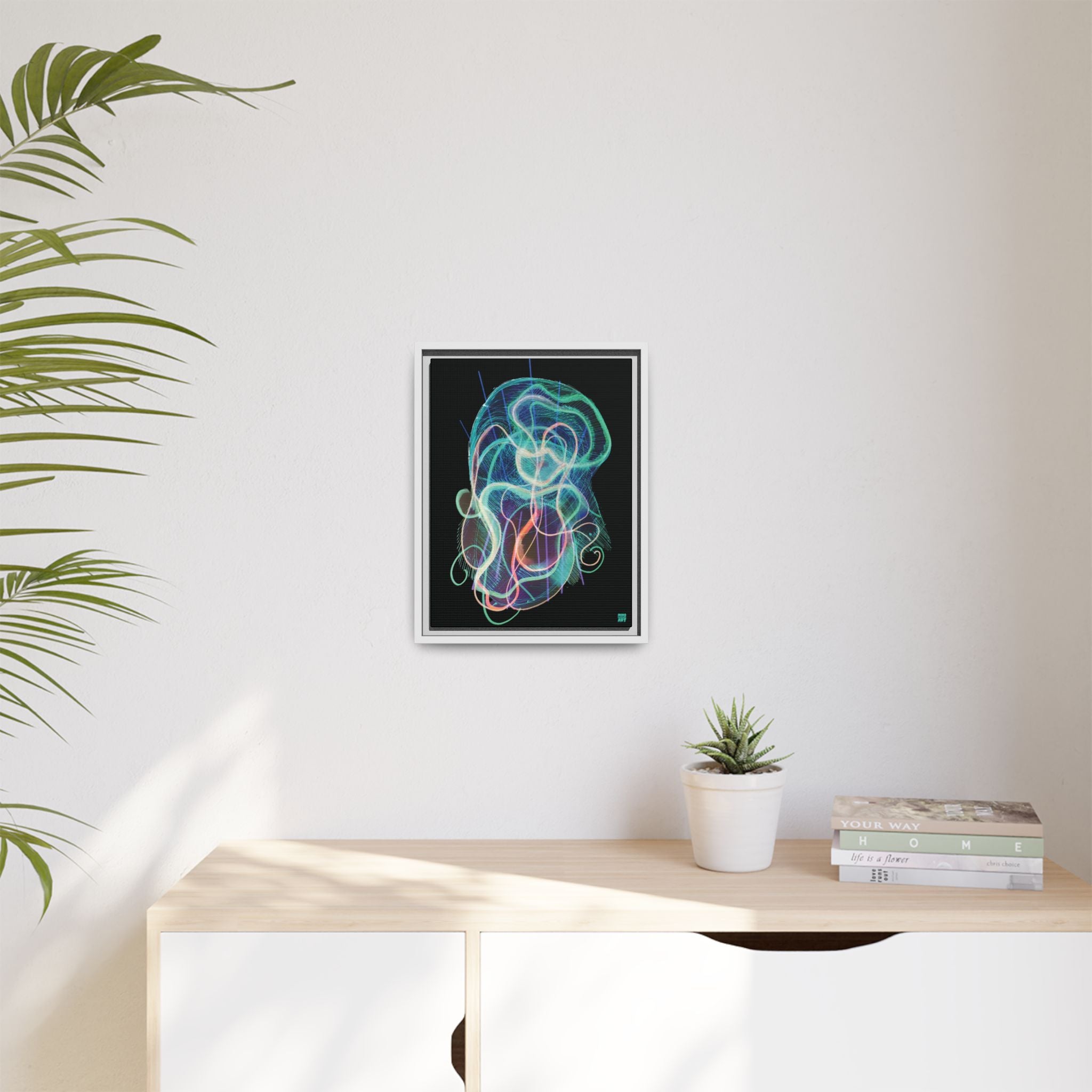 Davy Jones (Electric Teal, Black Background) Matte Canvas, Framed