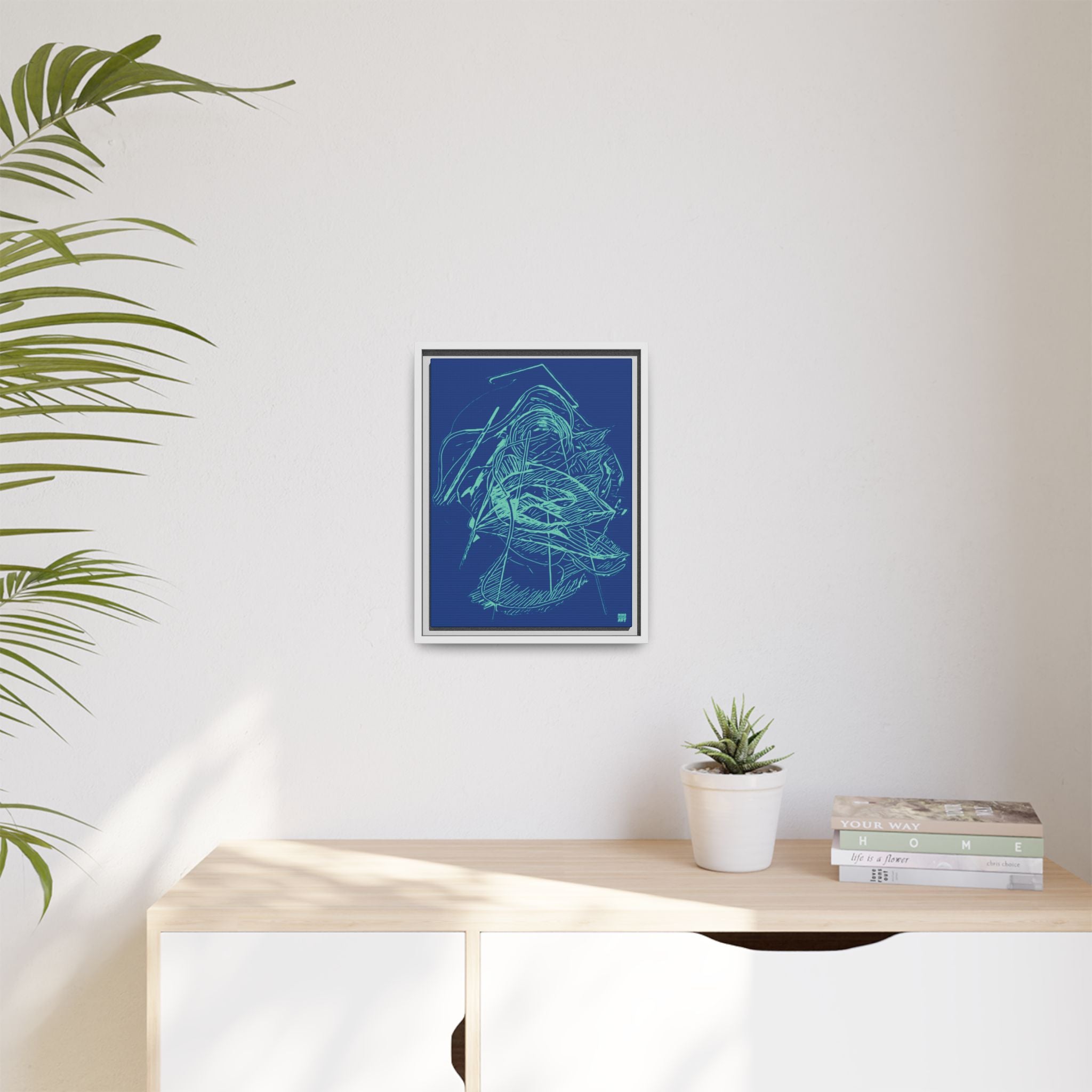 Dive Reflex (Teal, Dark Blue Background) Matte Canvas, Framed