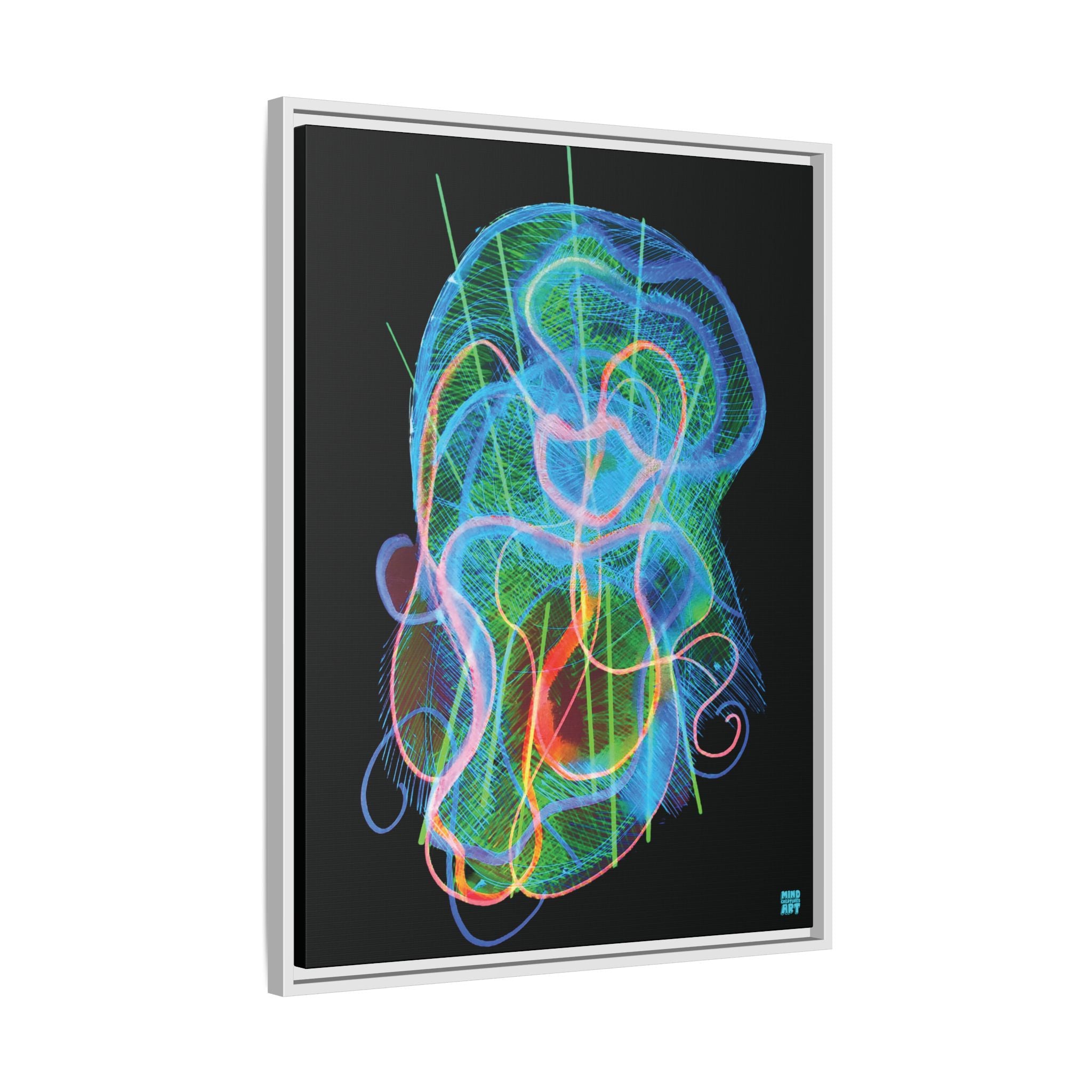 Davy Jones (Electric Blue & Green, Black Background) Matte Canvas, Framed