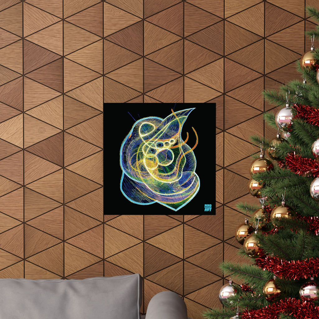 Renewal (Electric Yellow & Blue, Black Background) Matte Poster