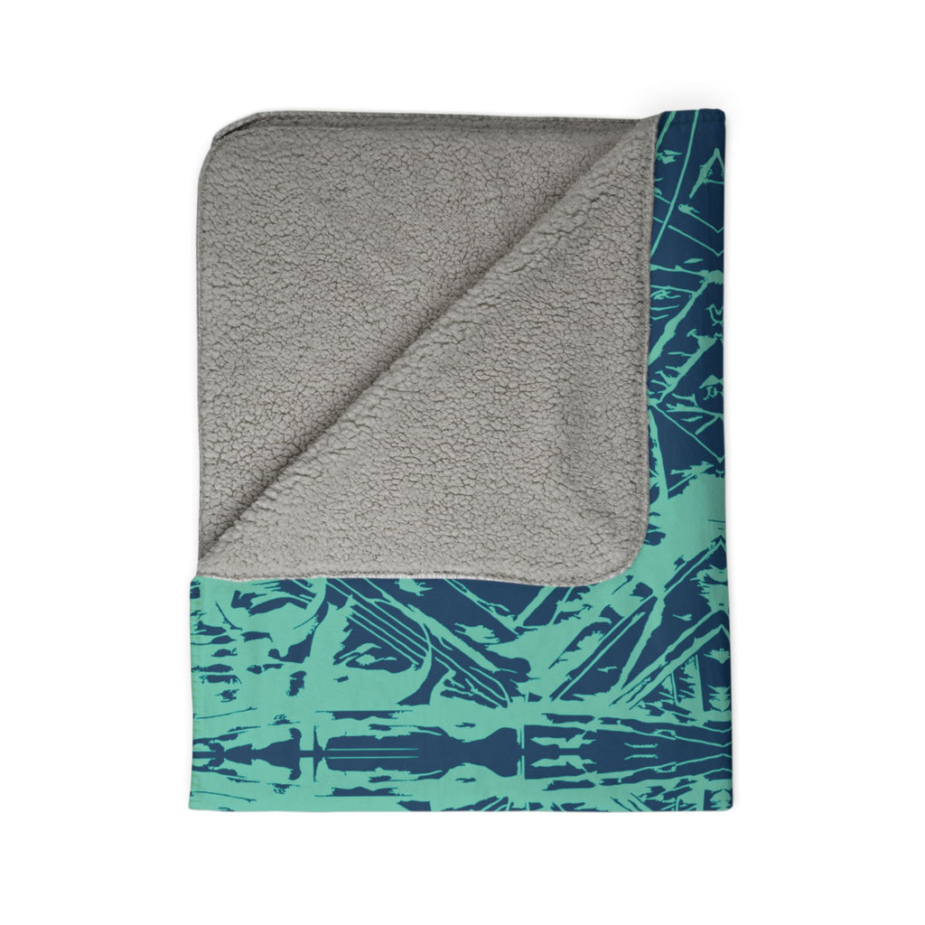 Love (Teal, Mirror, Dark Blue Background) Fleece Sherpa Blanket