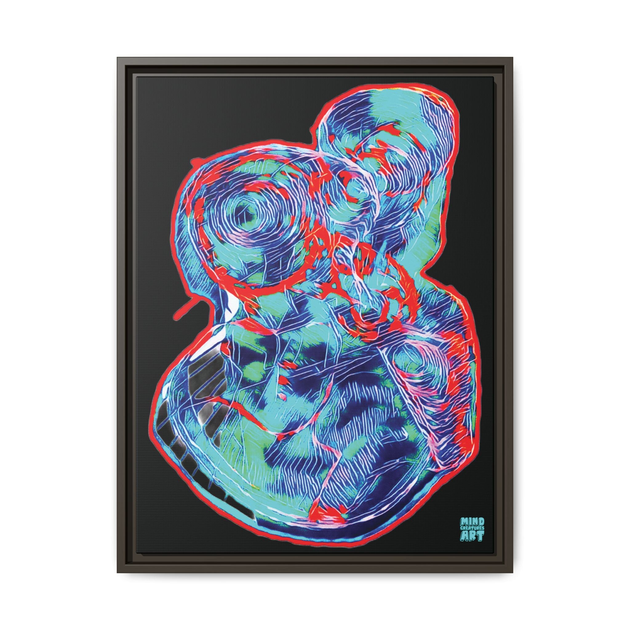 Curiosity (Red & Teal), Black Background) Matte Canvas, Framed