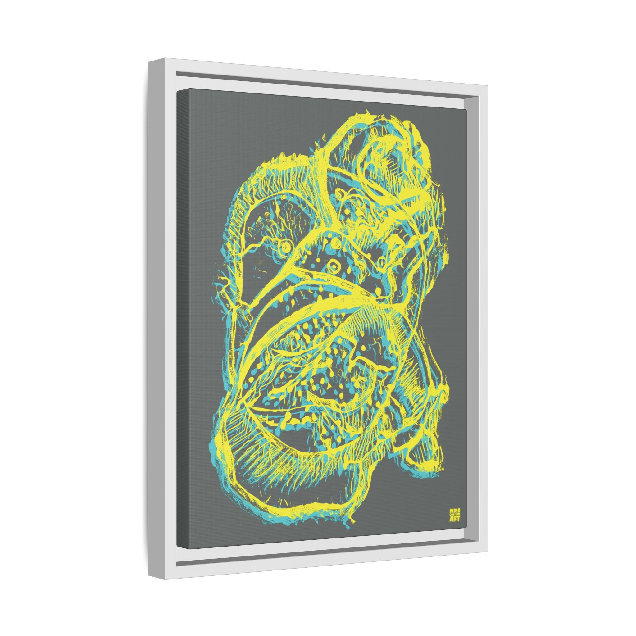 Exploration (Blur, Blue & Yellow, Dark Gray Background) Matte Canvas, Framed