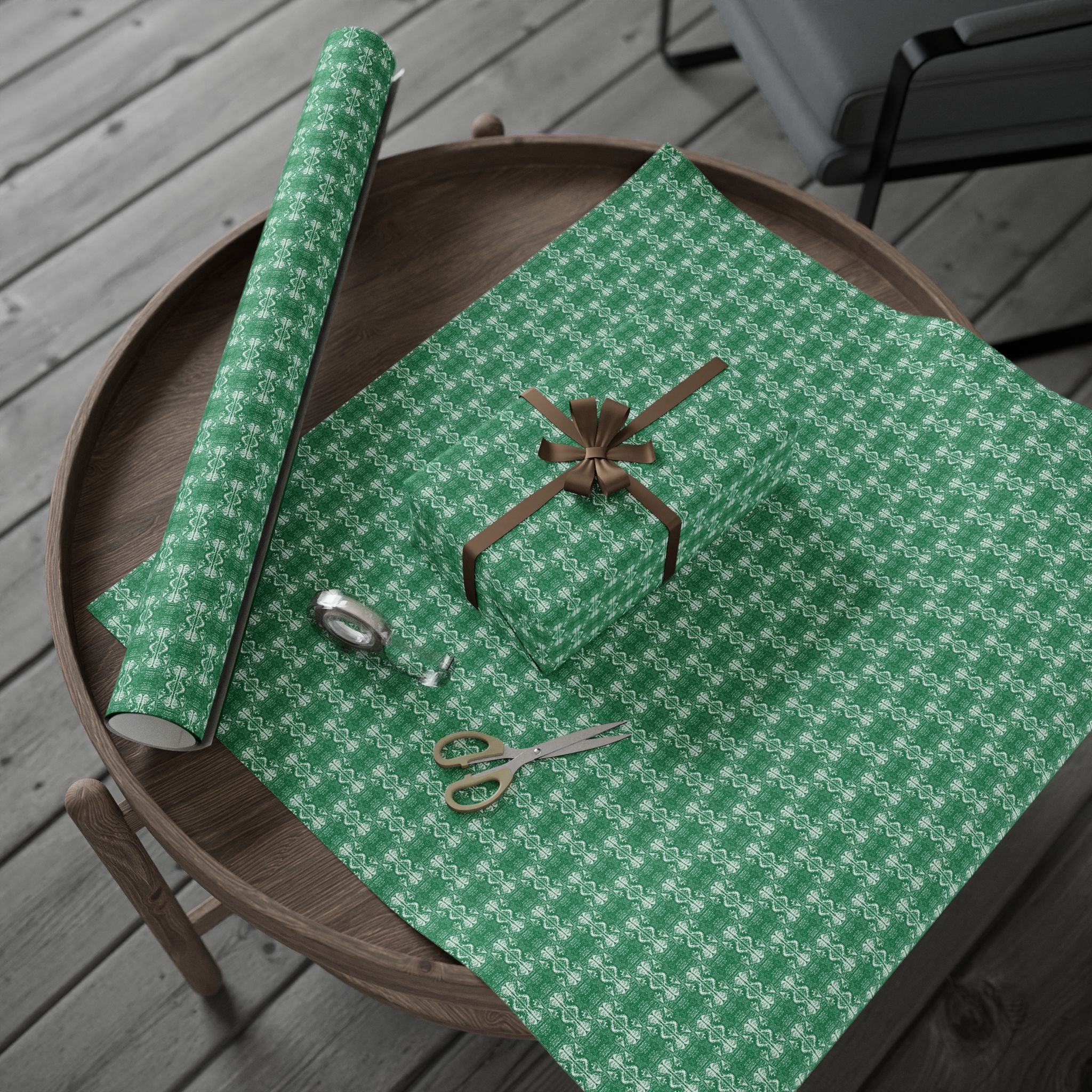 Love (White, Green Background) Heavy Wrapping Paper