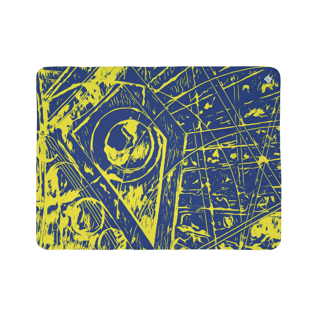 Love (Yellow, Dark Blue Background) Fleece Sherpa Blanket