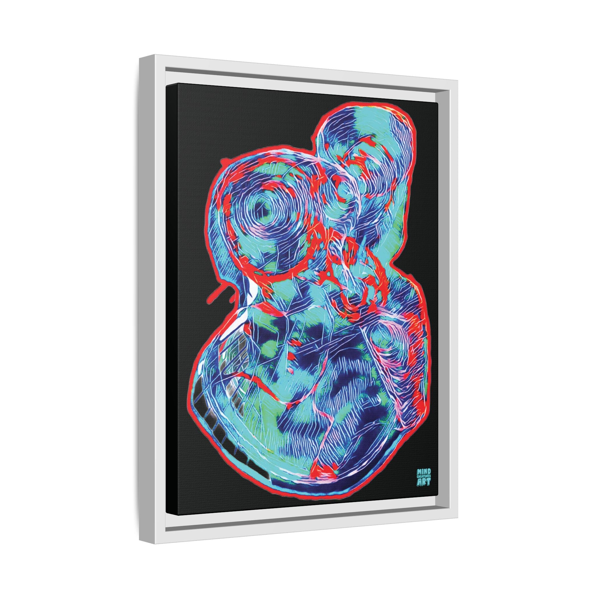 Curiosity (Red & Teal), Black Background) Matte Canvas, Framed