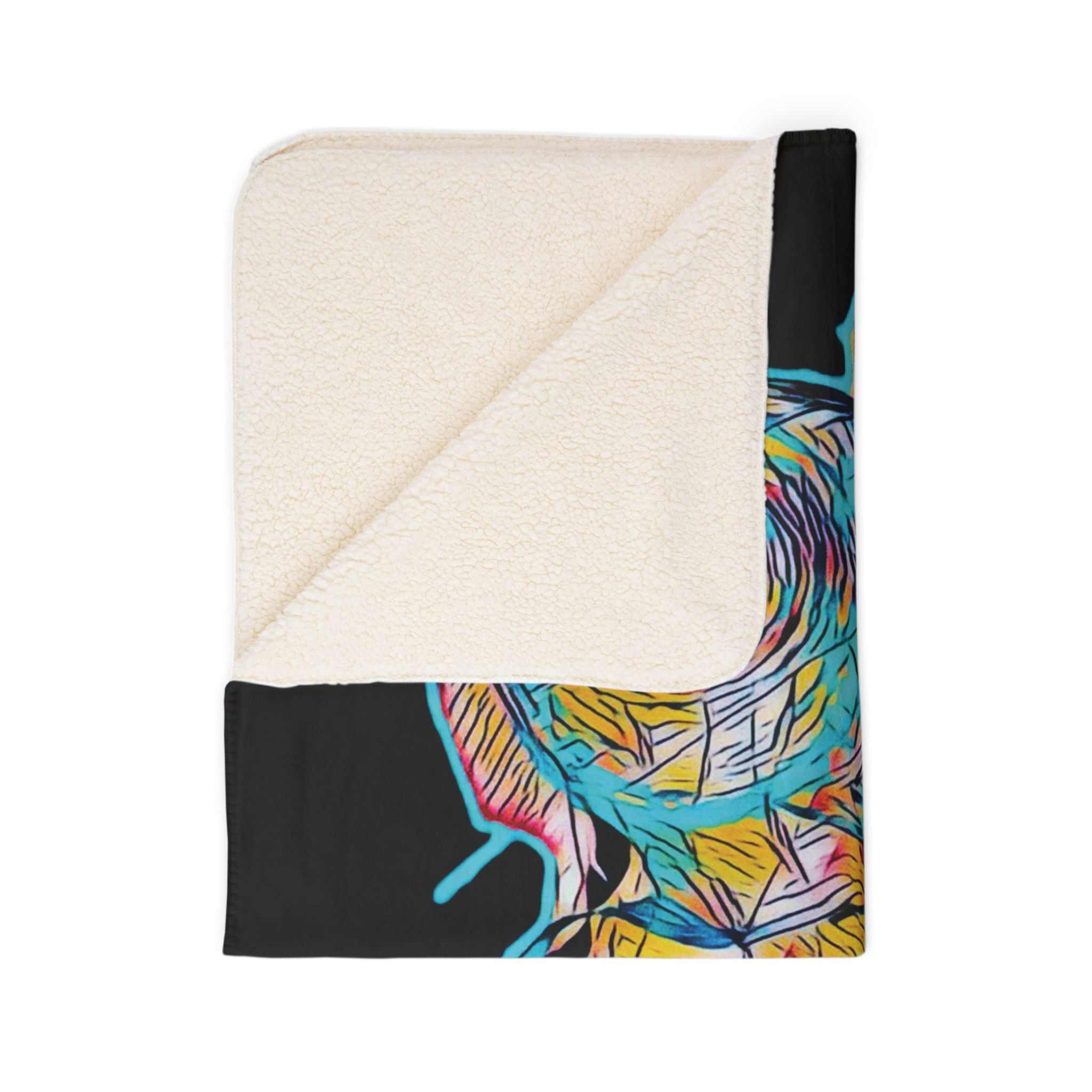 Curiosity (Teal, Black Background) Fleece Sherpa Blanket