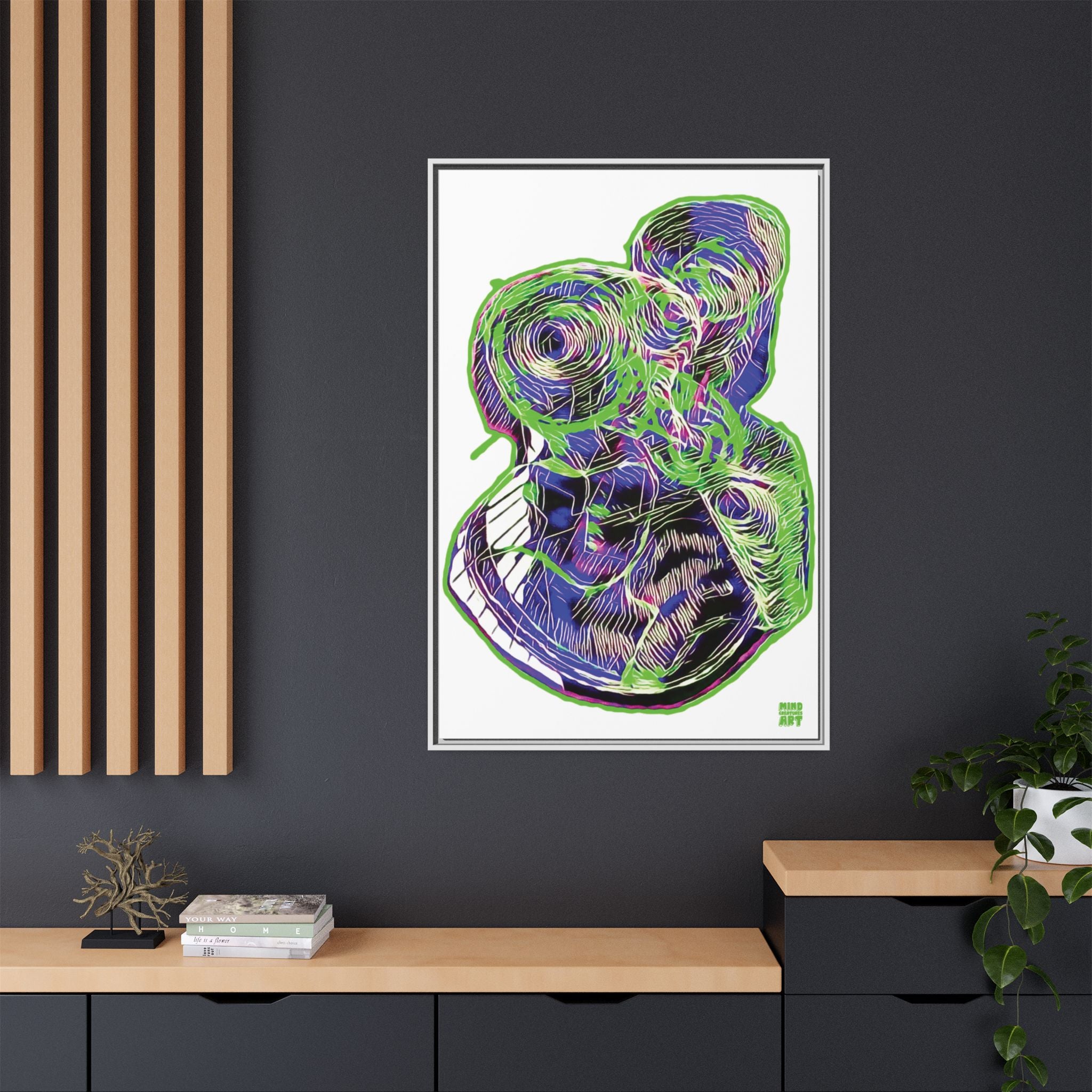 Curiosity (Electric Green, White Background) Matte Canvas, Framed