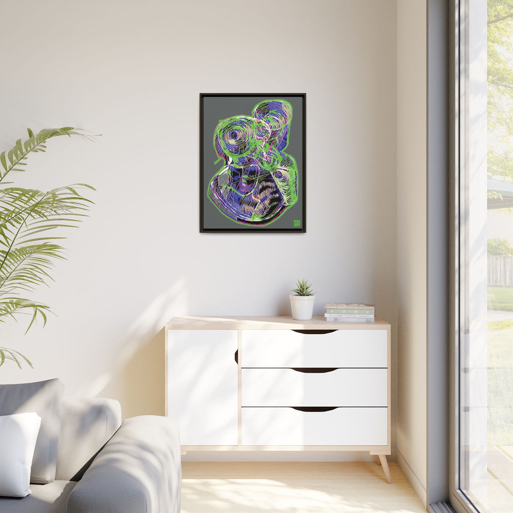 Curiosity (Electric Green, Dark Gray Background) Matte Canvas, Framed