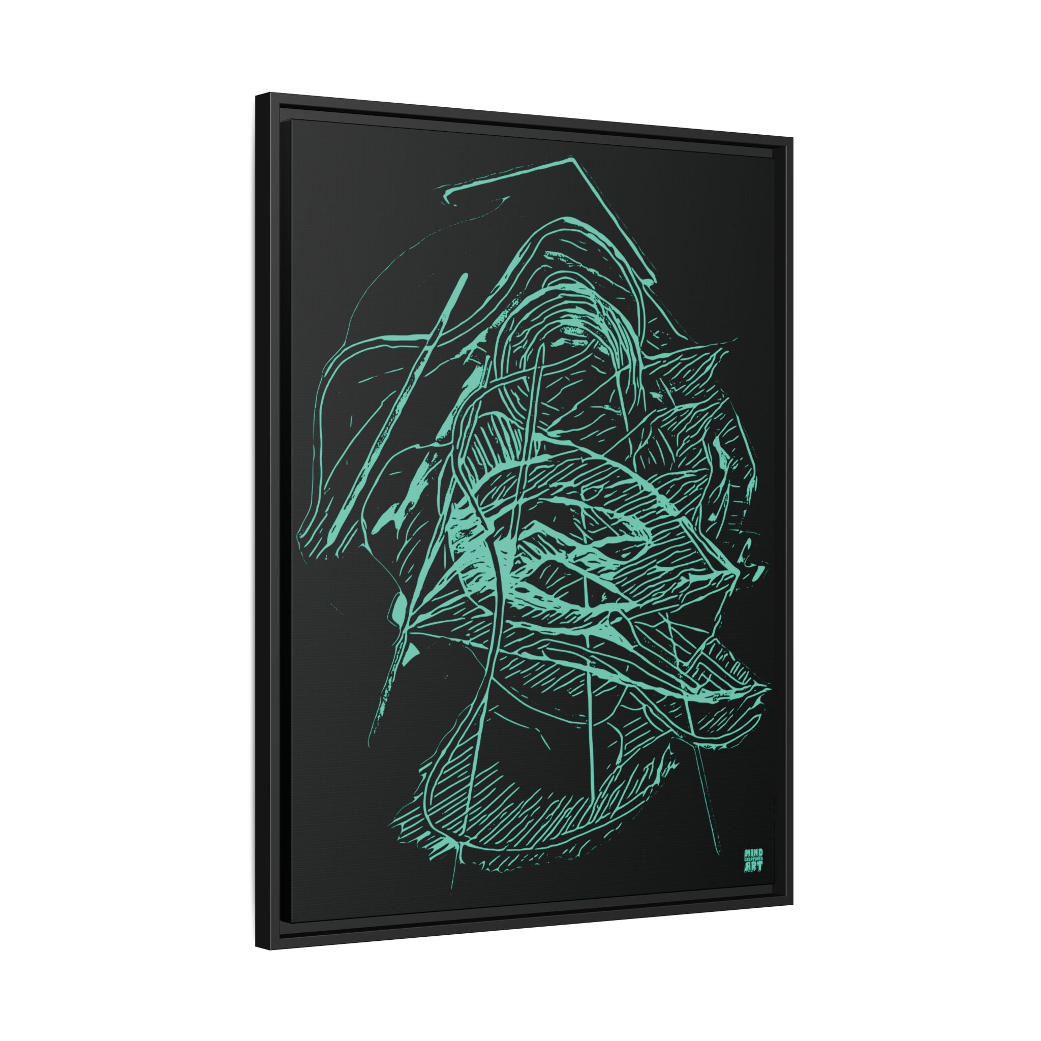 Dive Reflex (Teal, Black Background) Matte Canvas, Framed
