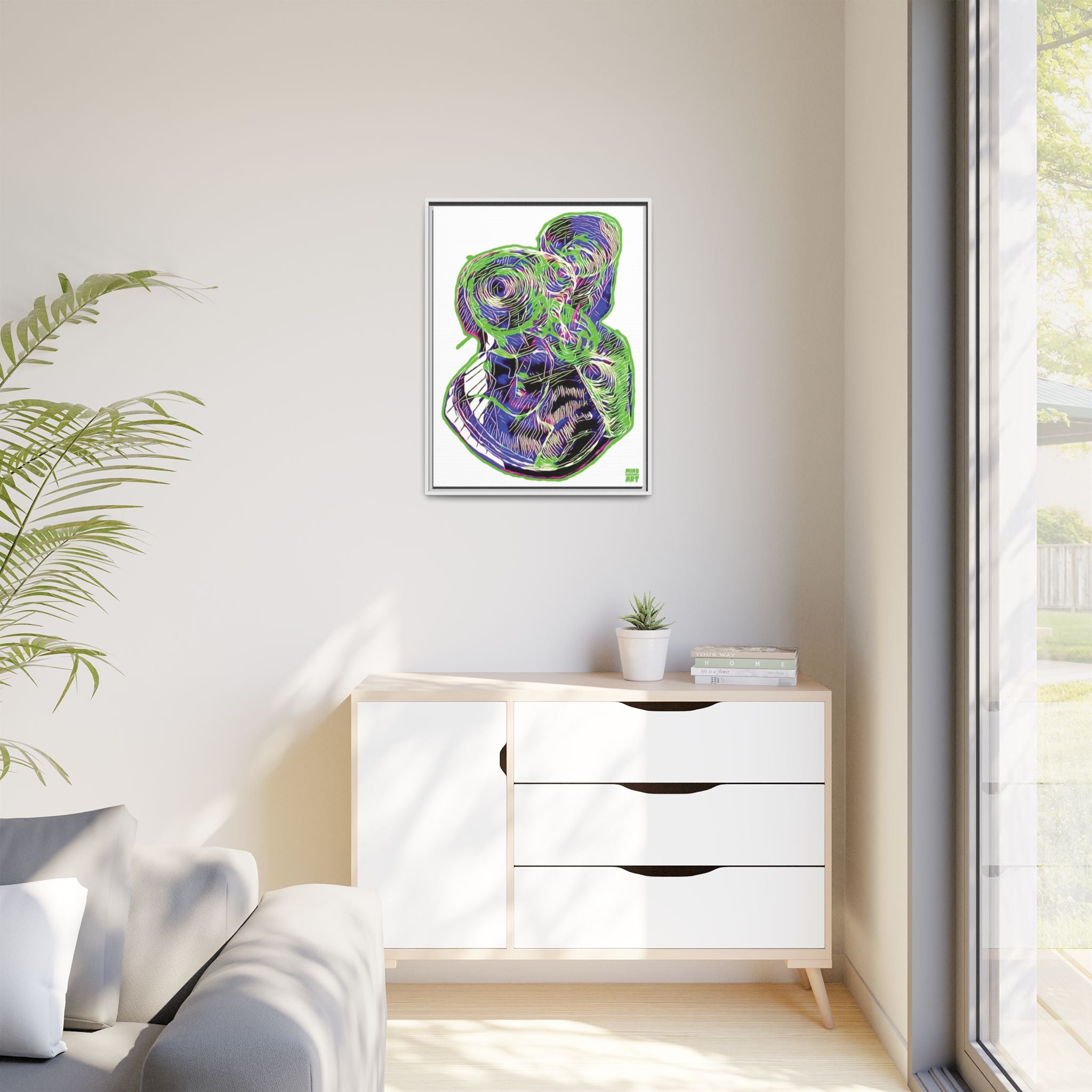 Curiosity (Electric Green, White Background) Matte Canvas, Framed