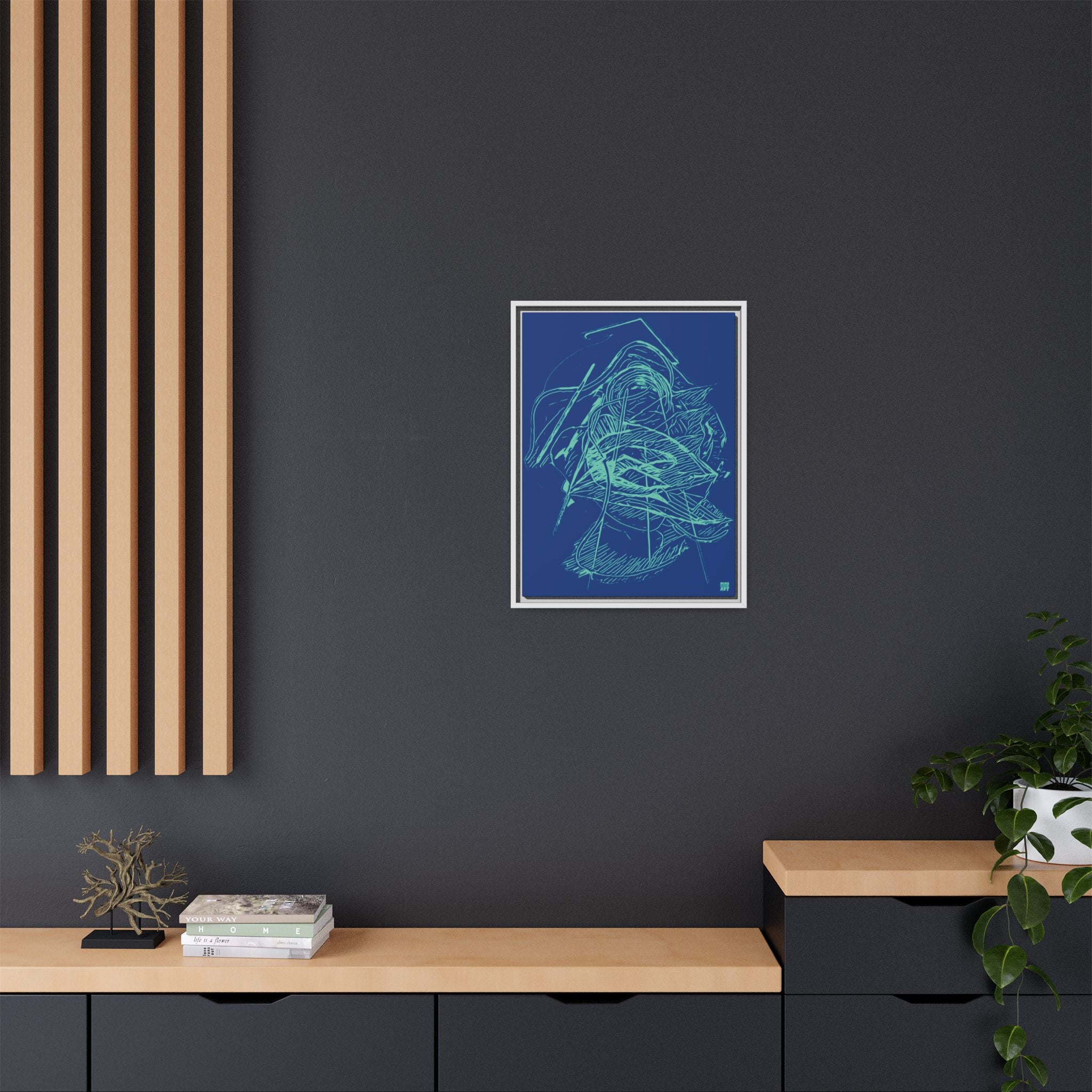 Dive Reflex (Teal, Dark Blue Background) Matte Canvas, Framed