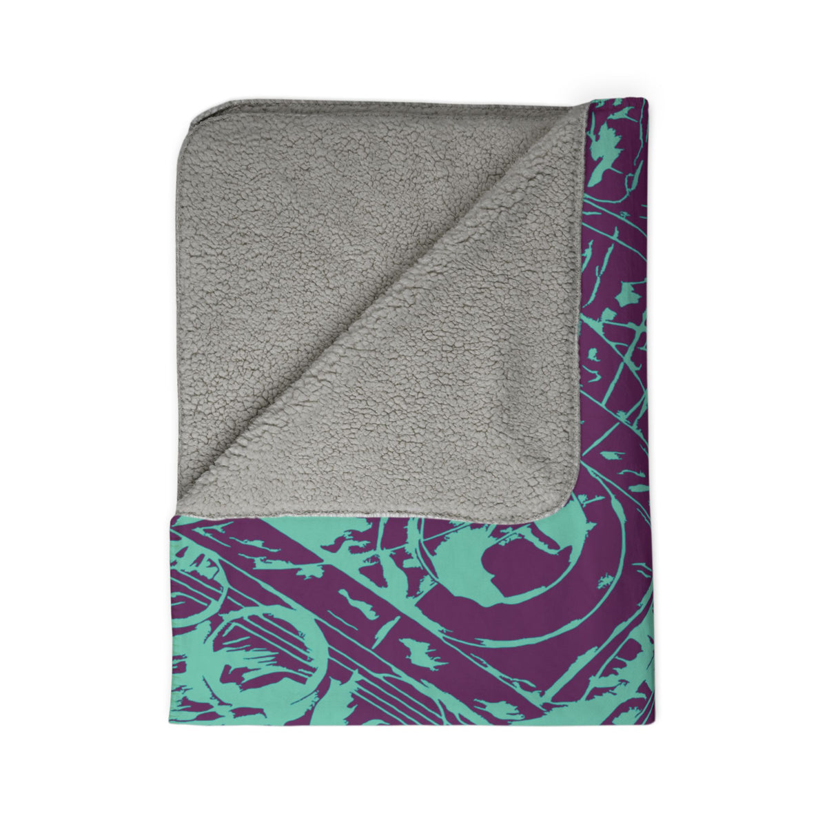 Love (Teal, Mirror, Purple Background) Fleece Sherpa Blanket