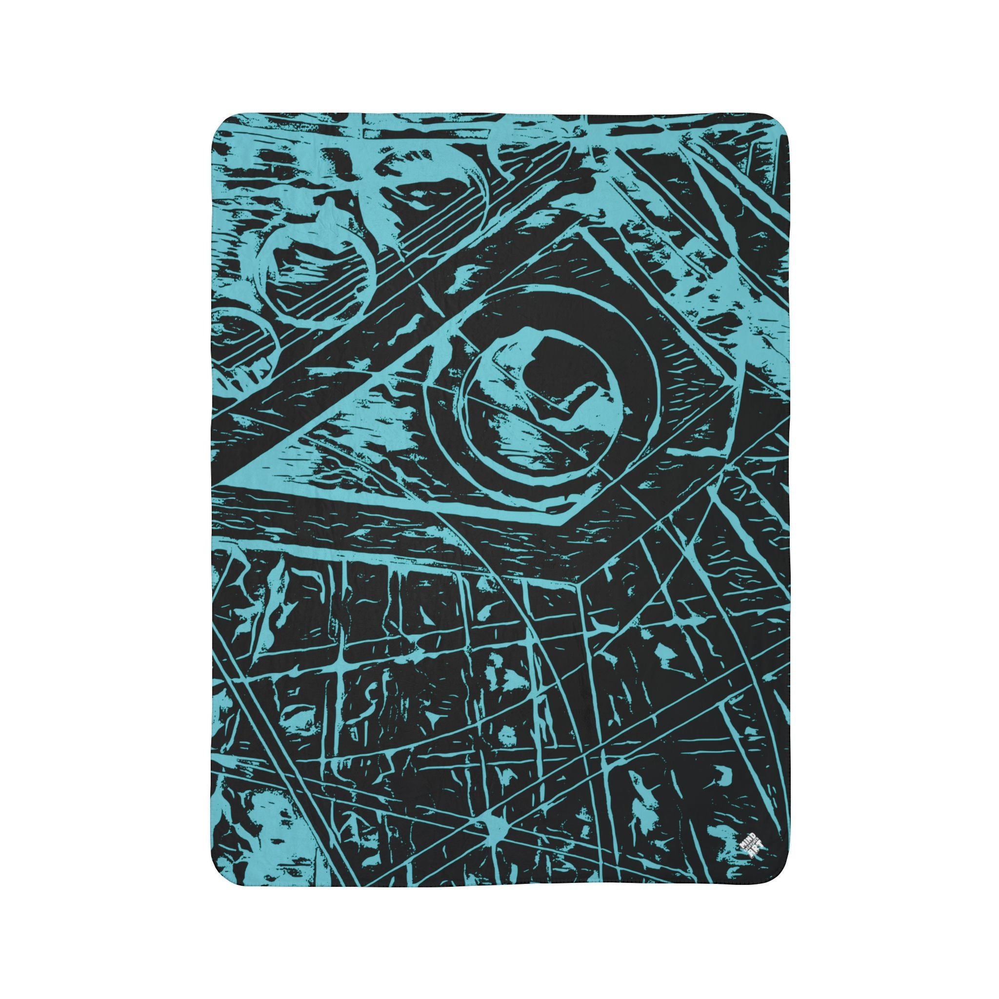 Love (Aqua, Black Background) Fleece Sherpa Blanket