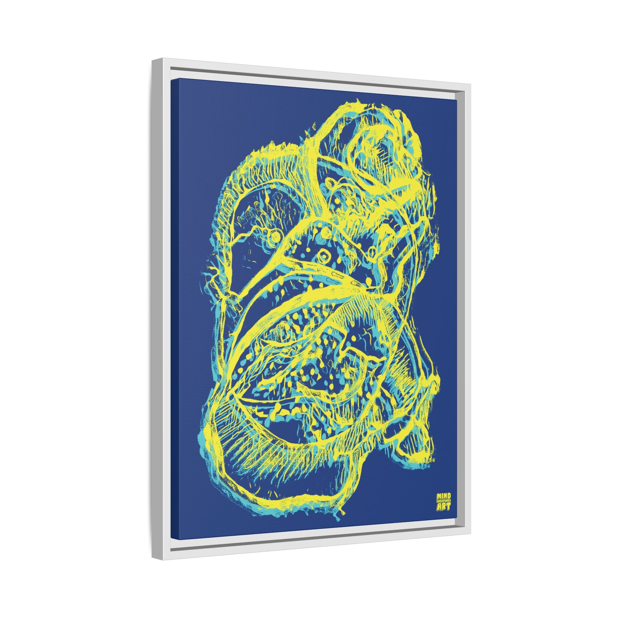 Exploration (Blur, Blue & Yellow, Dark Blue Background) Matte Canvas, Framed