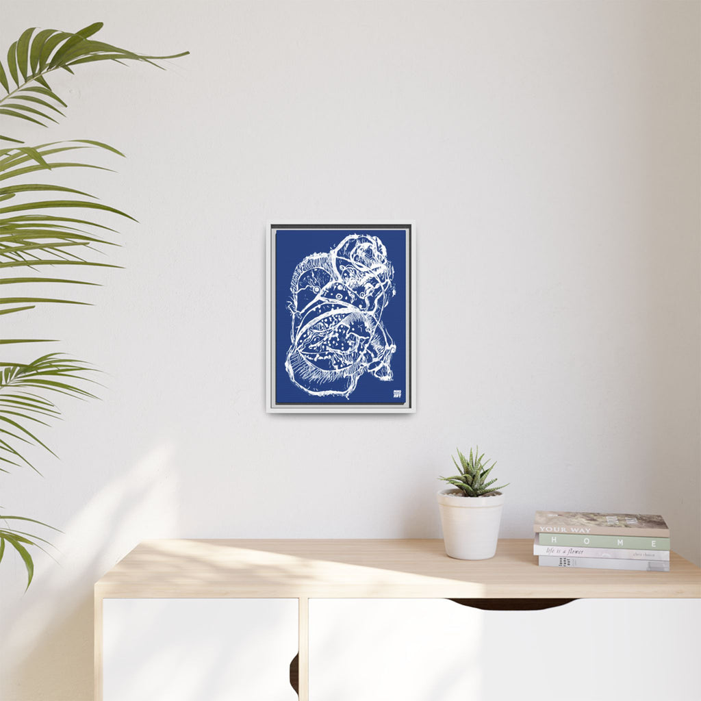 Exploration (White, Dark Blue Background) Matte Canvas, Framed
