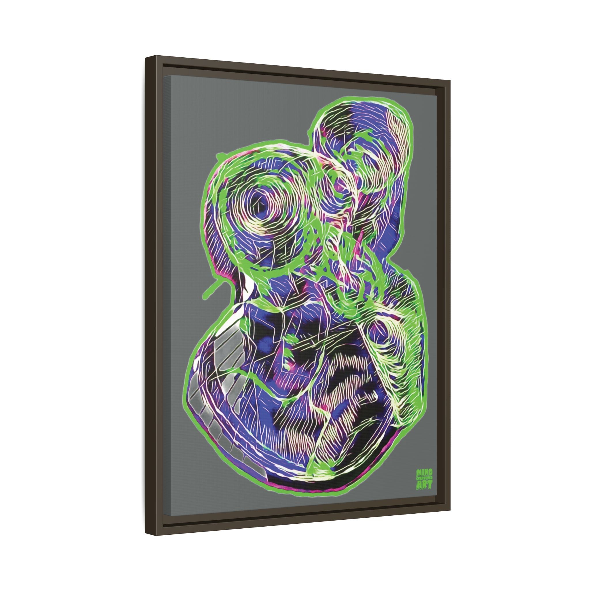 Curiosity (Electric Green, Dark Gray Background) Matte Canvas, Framed