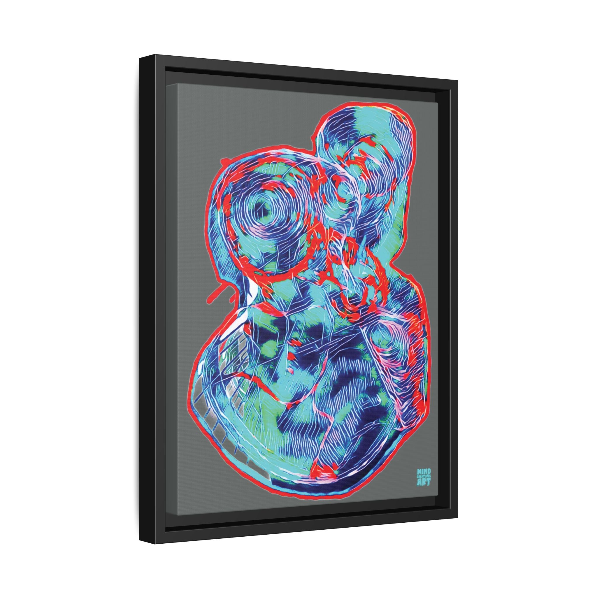 Curiosity (Red & Teal, Dark Gray Background) Matte Canvas, Framed