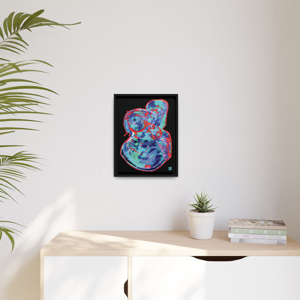 Curiosity (Red & Teal), Black Background) Matte Canvas, Framed