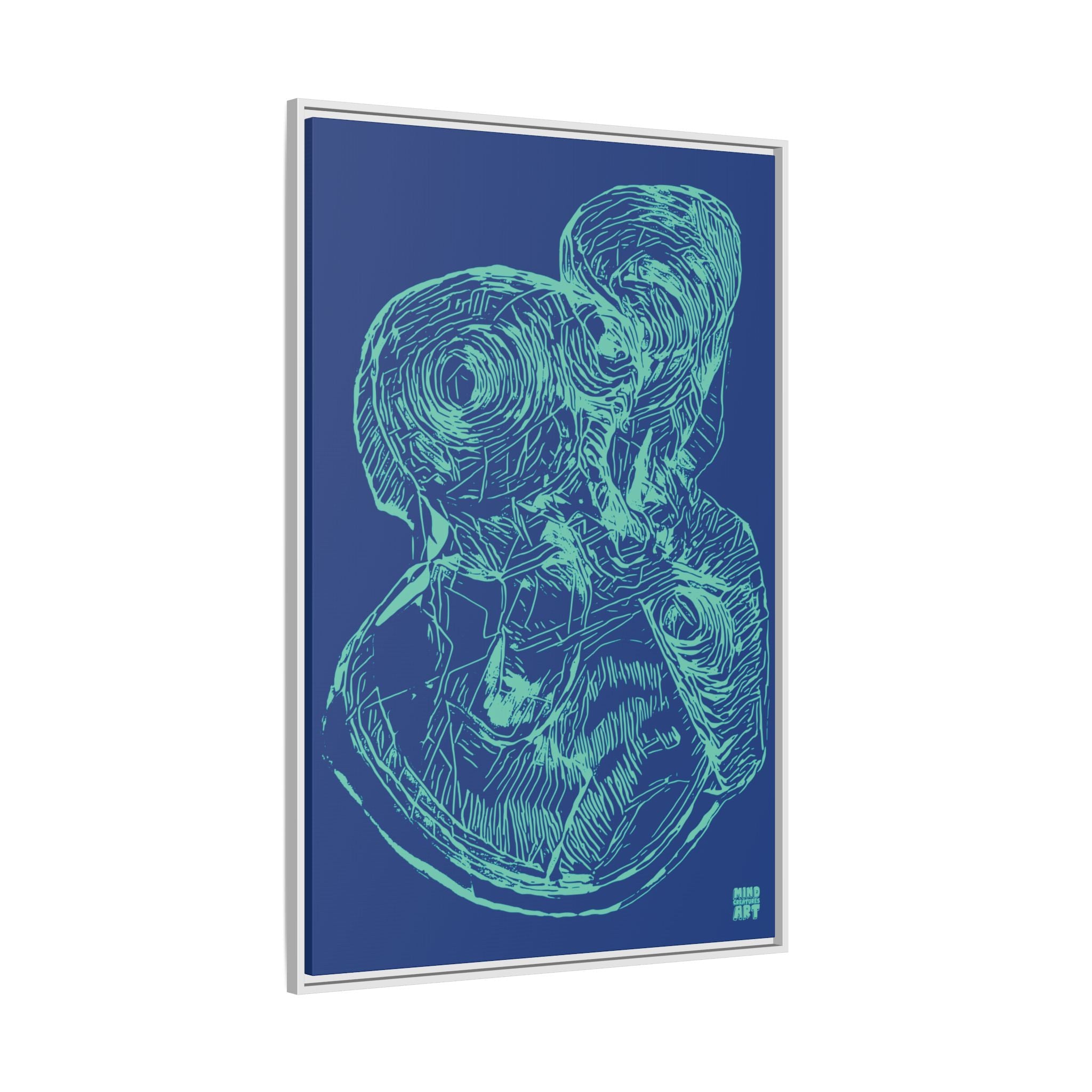 Curiosity (Teal, Dark Blue Background) Matte Canvas, Framed