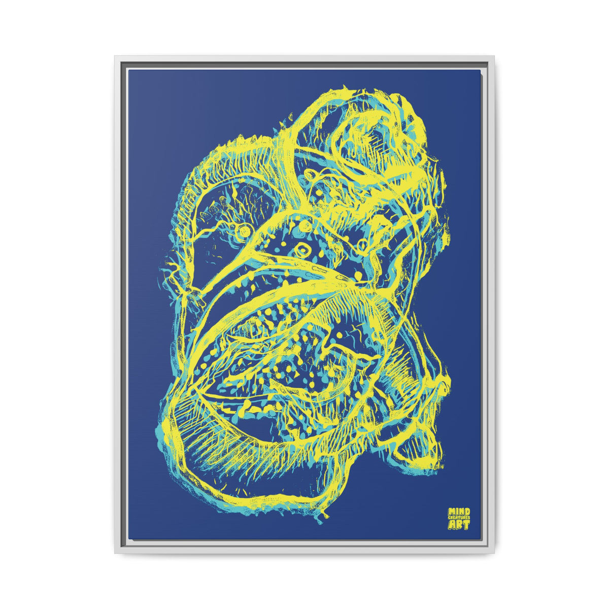 Exploration (Blur, Blue & Yellow, Dark Blue Background) Matte Canvas, Framed