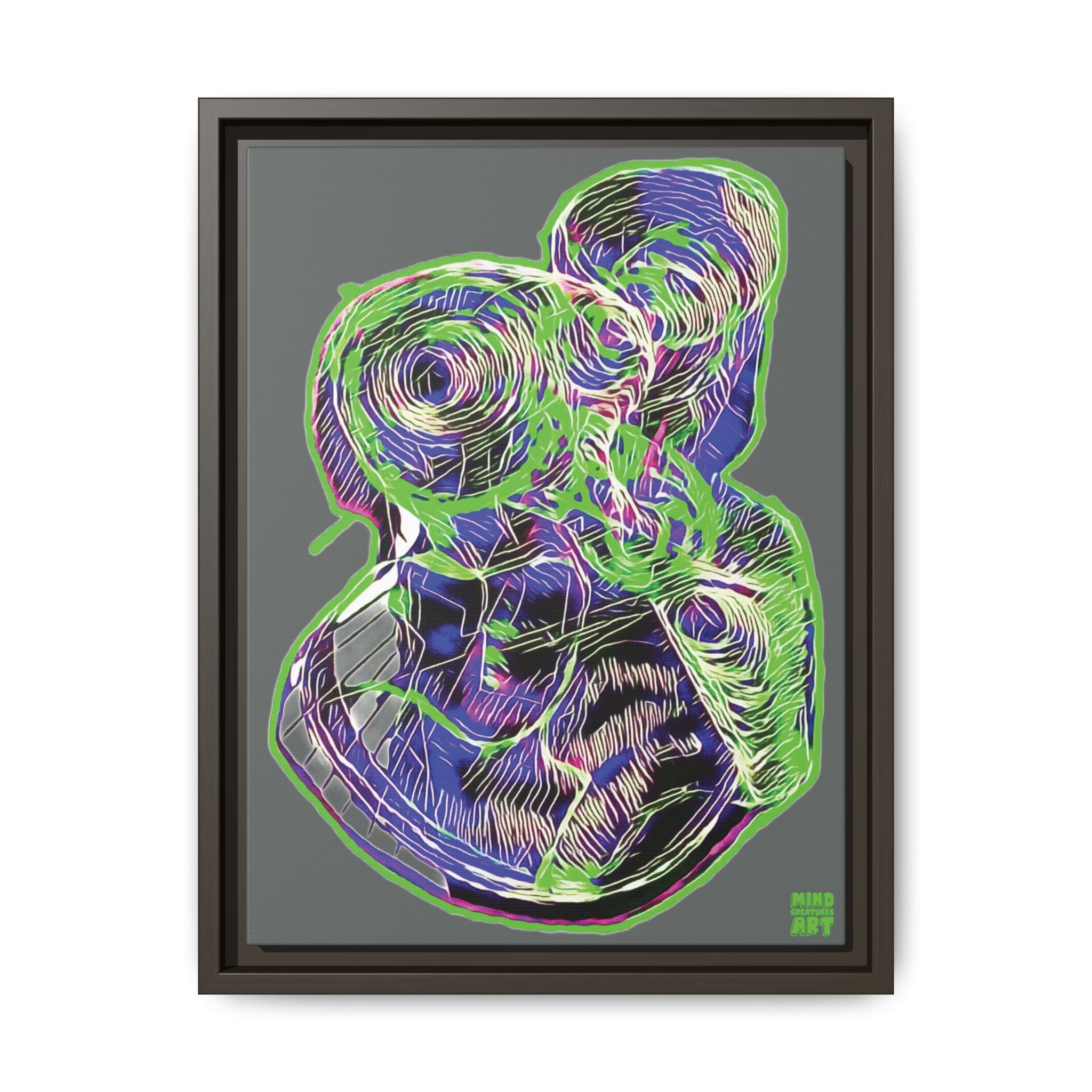 Curiosity (Electric Green, Dark Gray Background) Matte Canvas, Framed