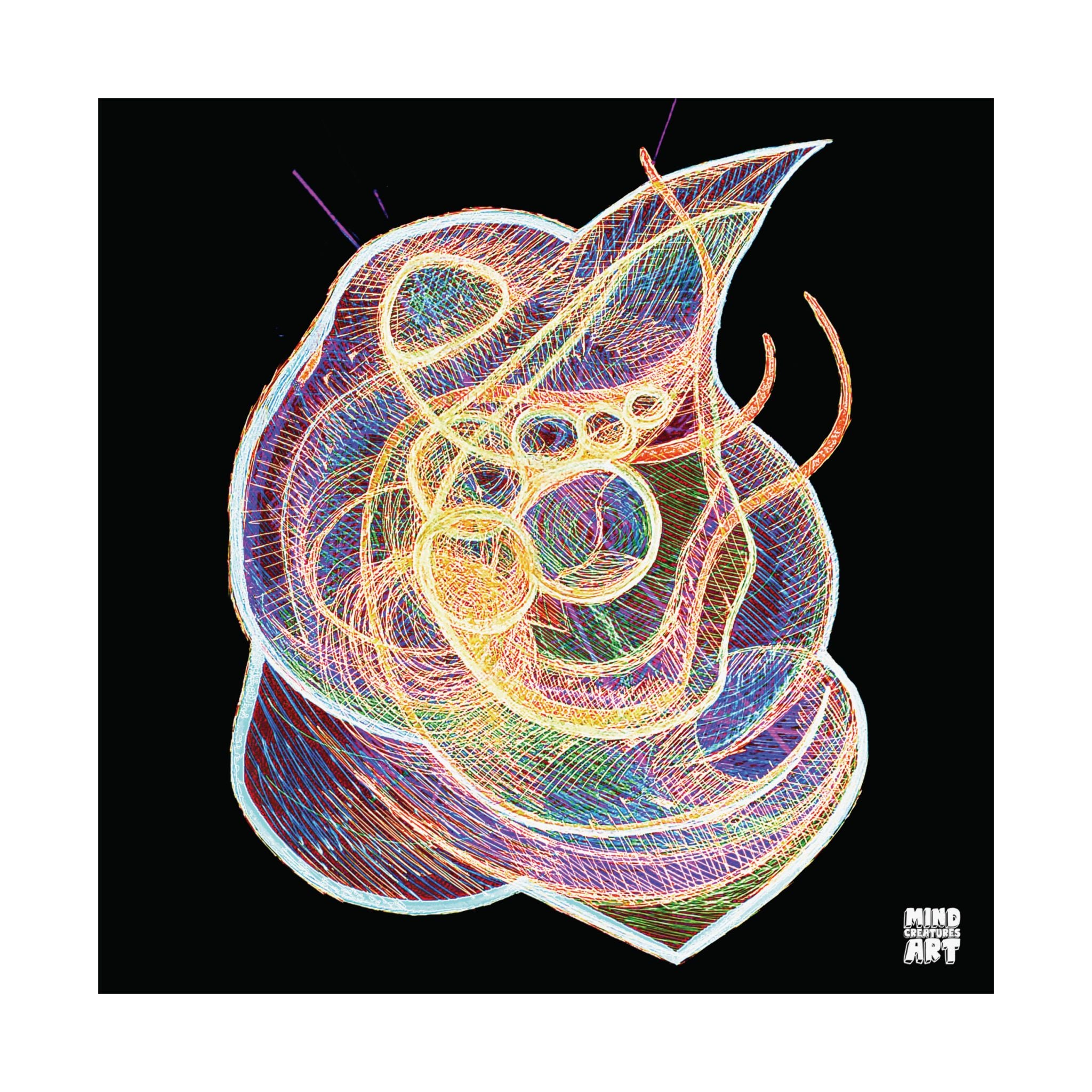 Renewal (Electric Yellow & Purple, Black Background) Matte Poster