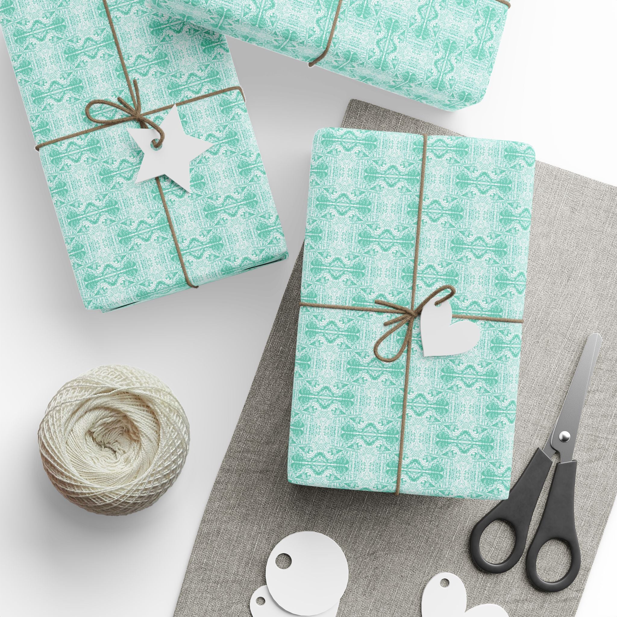 Love (Seafoam, White Background) Heavy Wrapping Paper