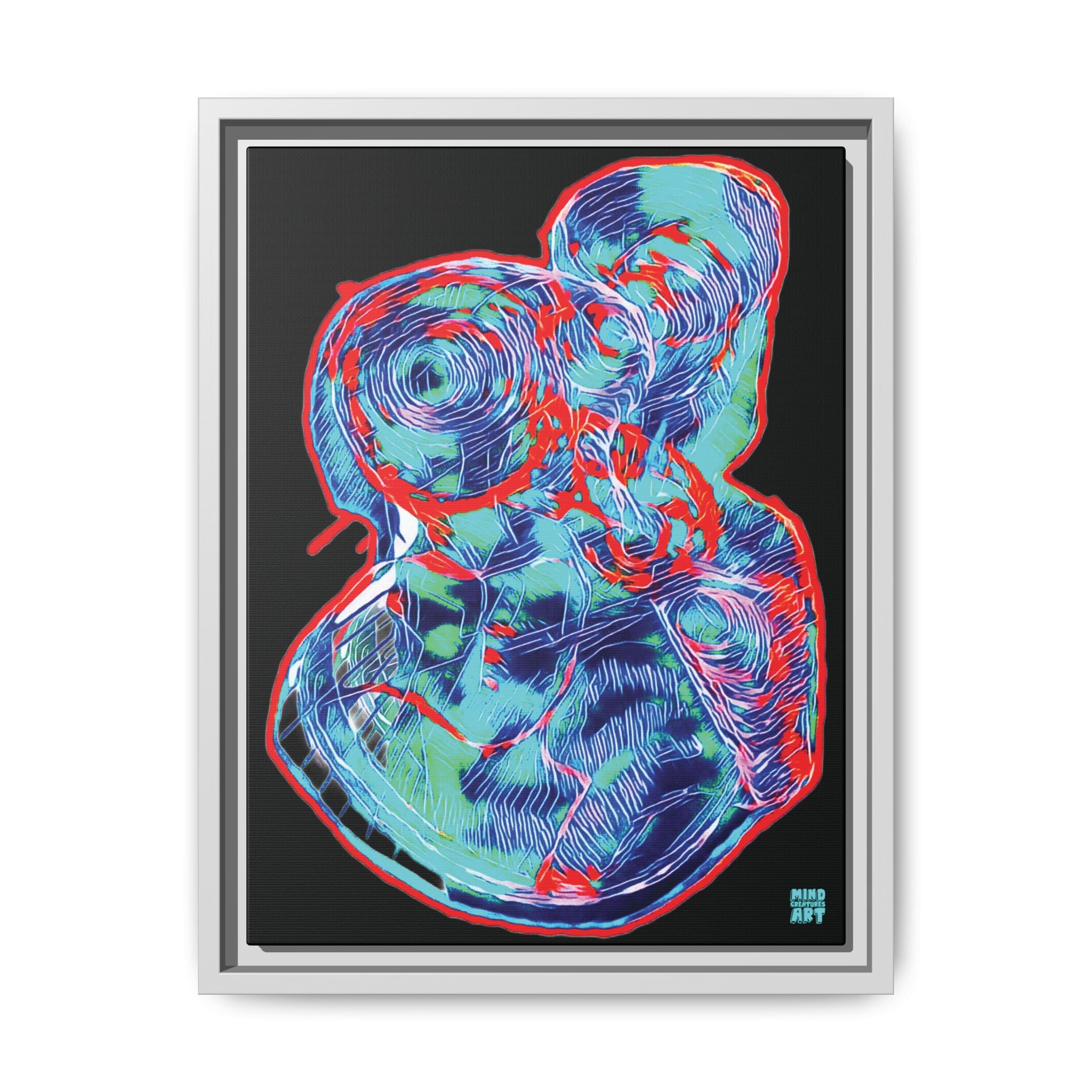 Curiosity (Red & Teal), Black Background) Matte Canvas, Framed