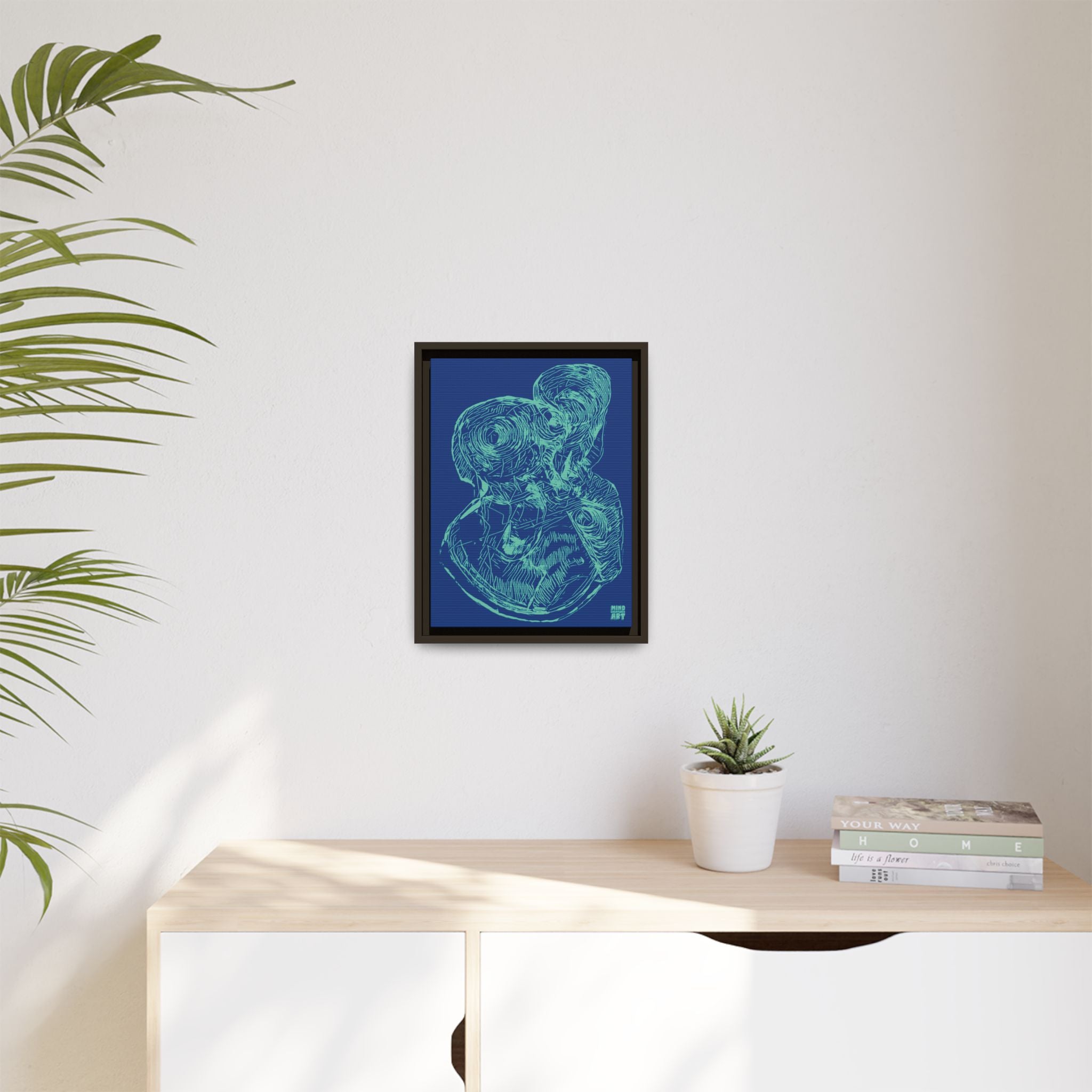 Curiosity (Teal, Dark Blue Background) Matte Canvas, Framed