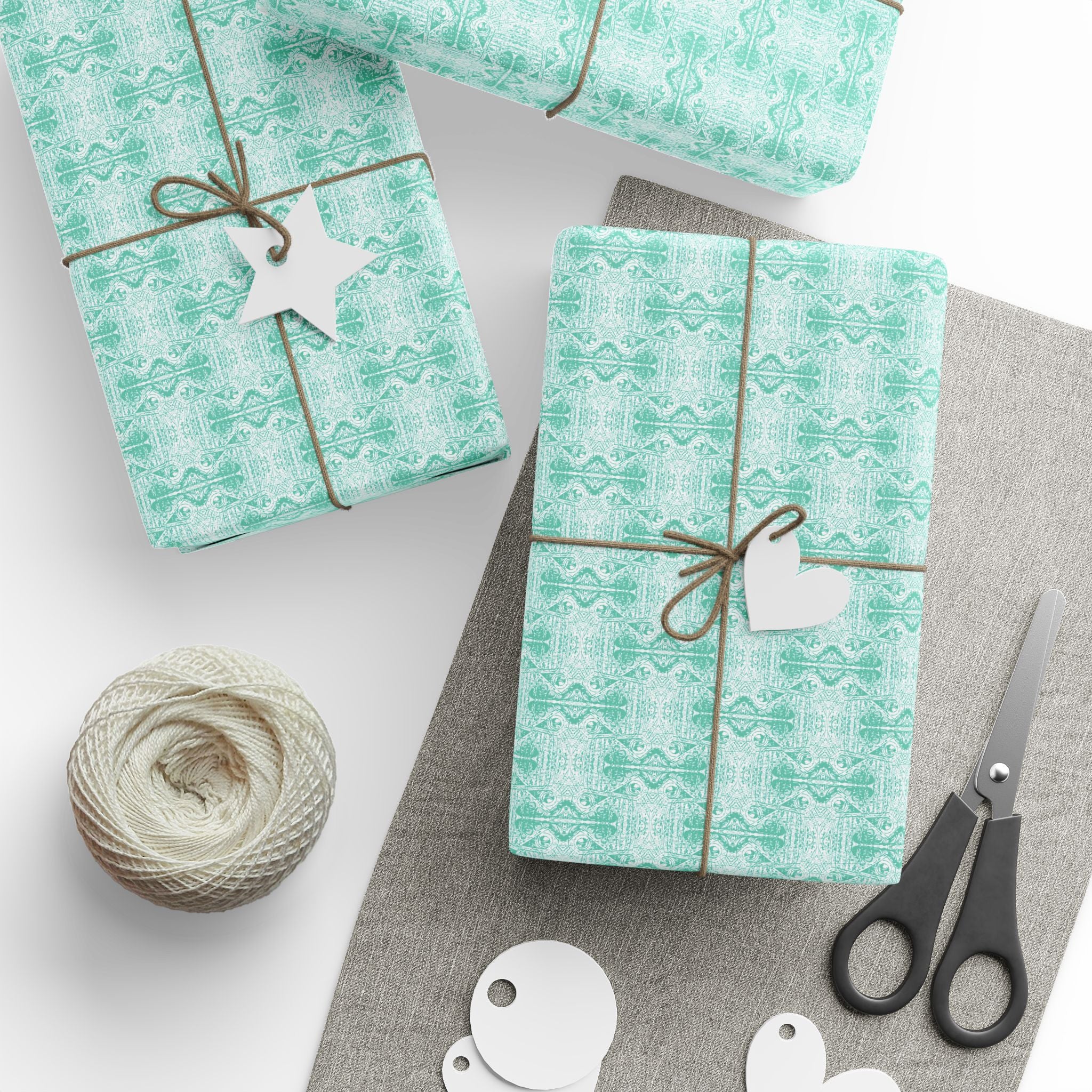 Love (Seafoam, White Background) Heavy Wrapping Paper
