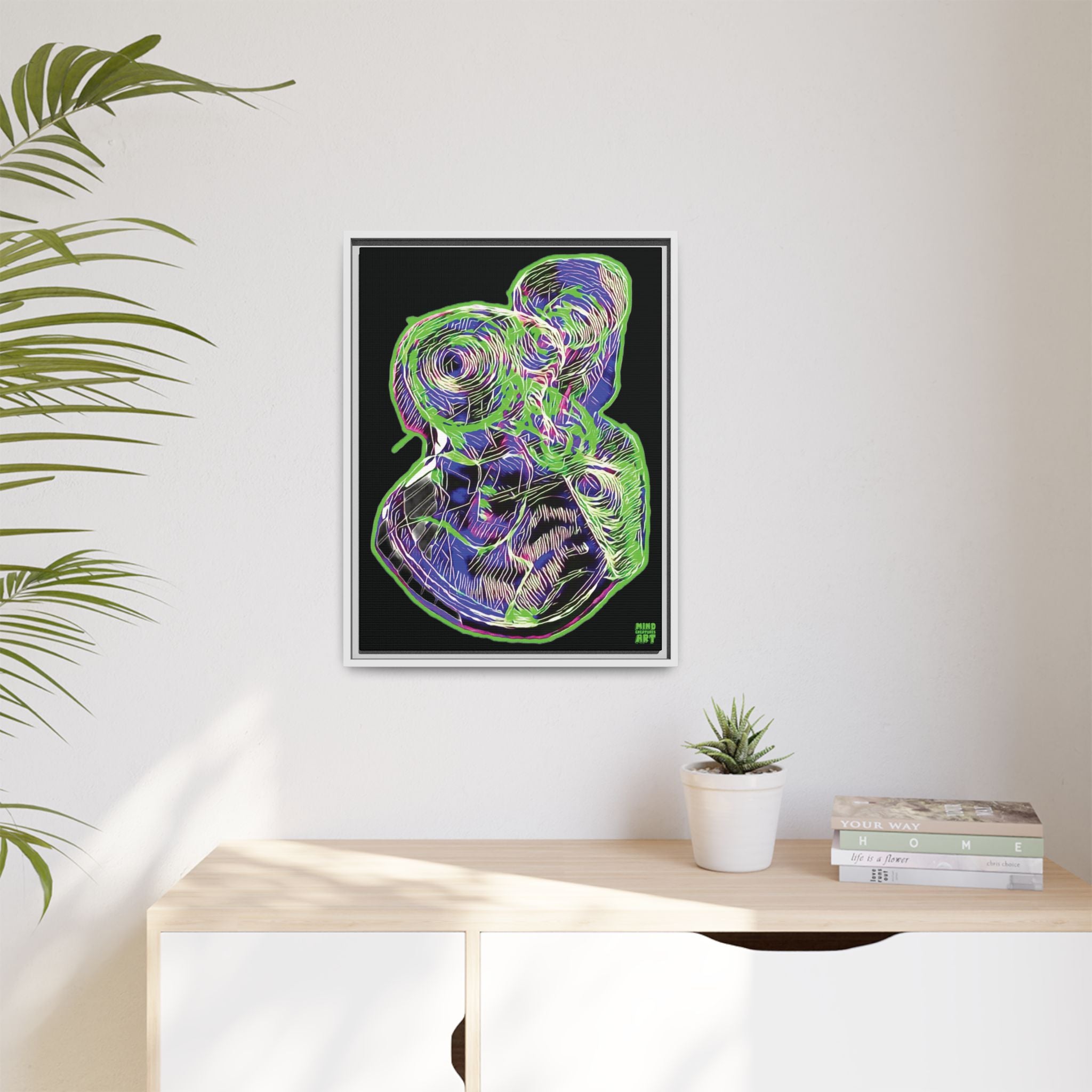 Curiosity (Electric Green, Black Background) Matte Canvas, Framed