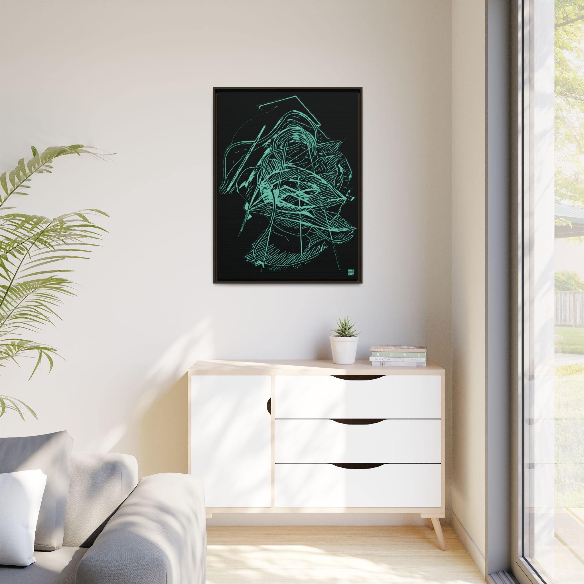 Dive Reflex (Teal, Black Background) Matte Canvas, Framed