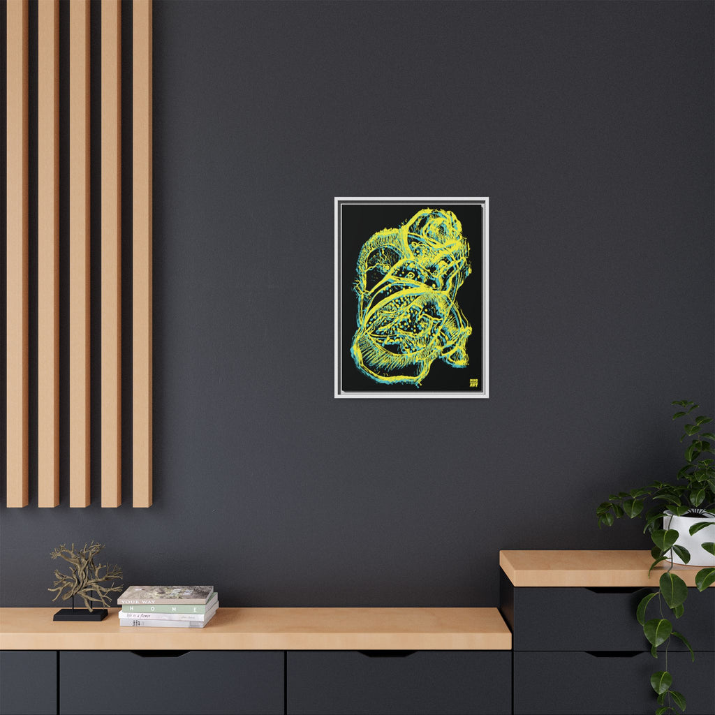 Exploration (Blur, Blue & Yellow, Black Background) Matte Canvas, Framed