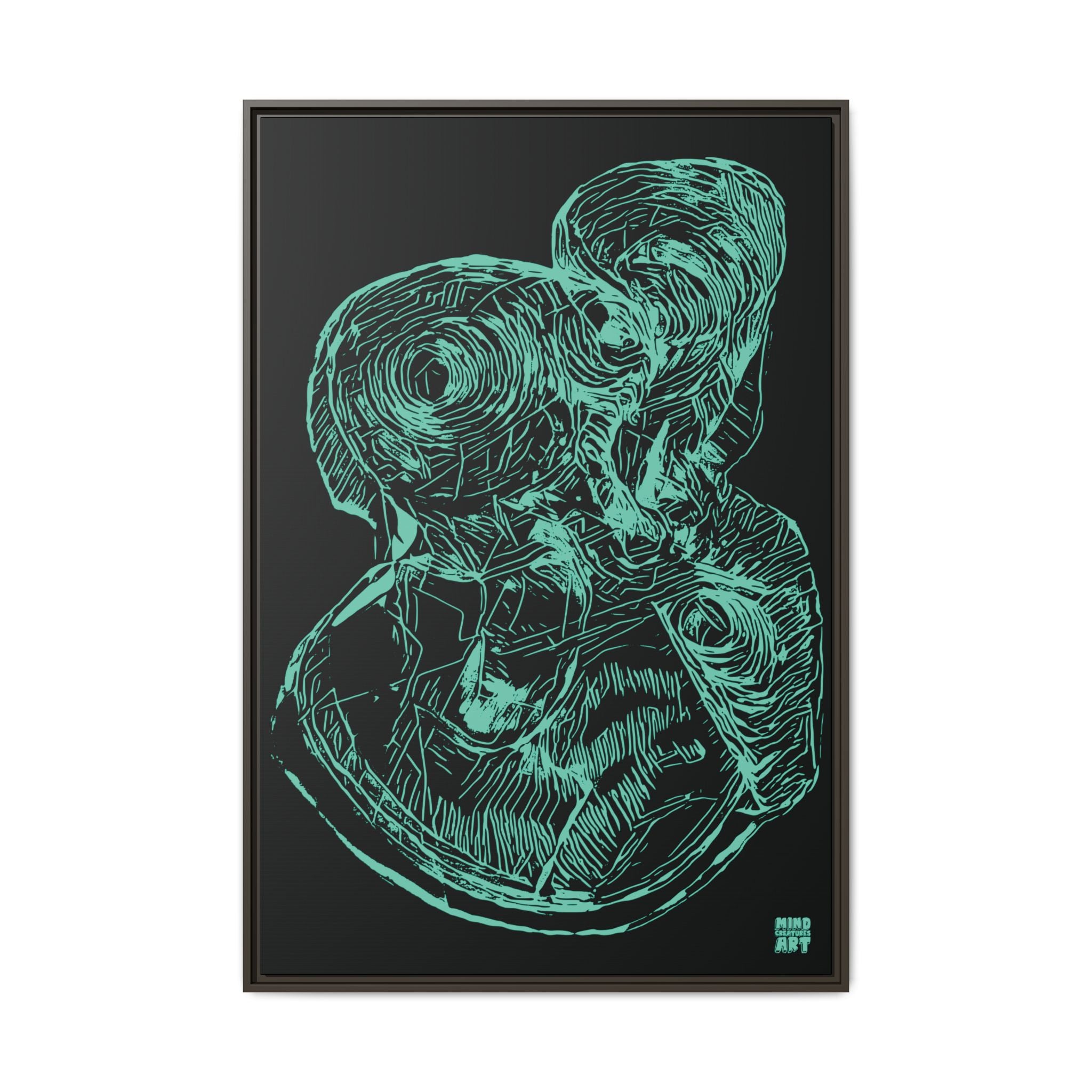 Curiosity (Teal, Black Background) Matte Canvas, Framed