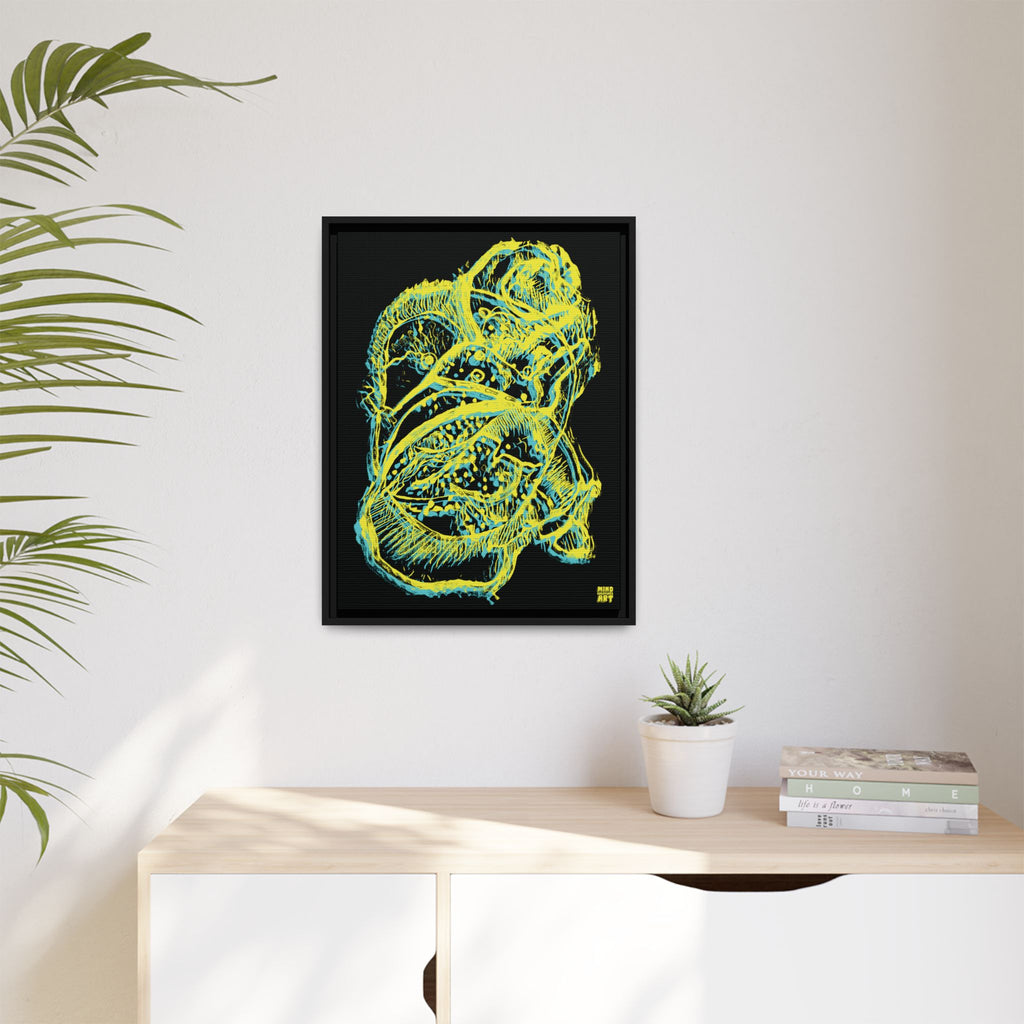 Exploration (Blur, Blue & Yellow, Black Background) Matte Canvas, Framed