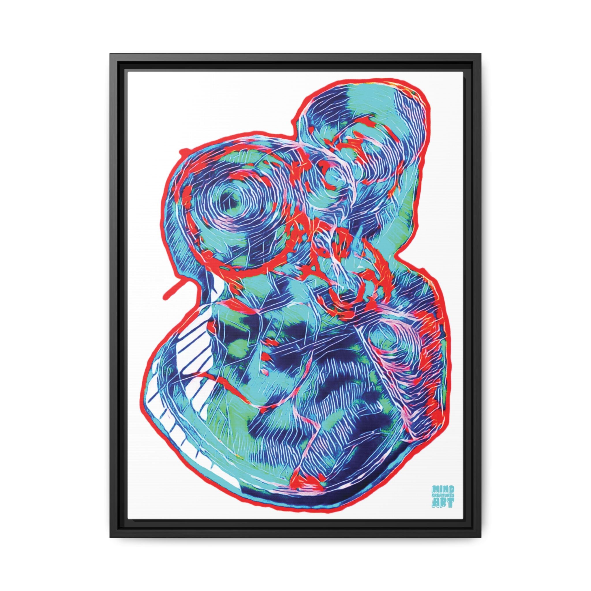 Curiosity (Red & Teal, White Background) Matte Canvas, Framed