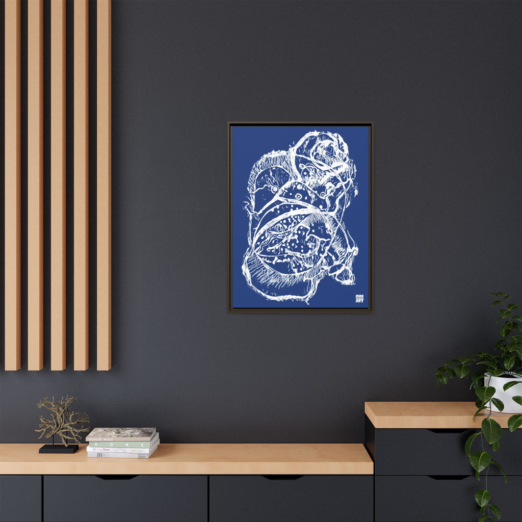 Exploration (White, Dark Blue Background) Matte Canvas, Framed