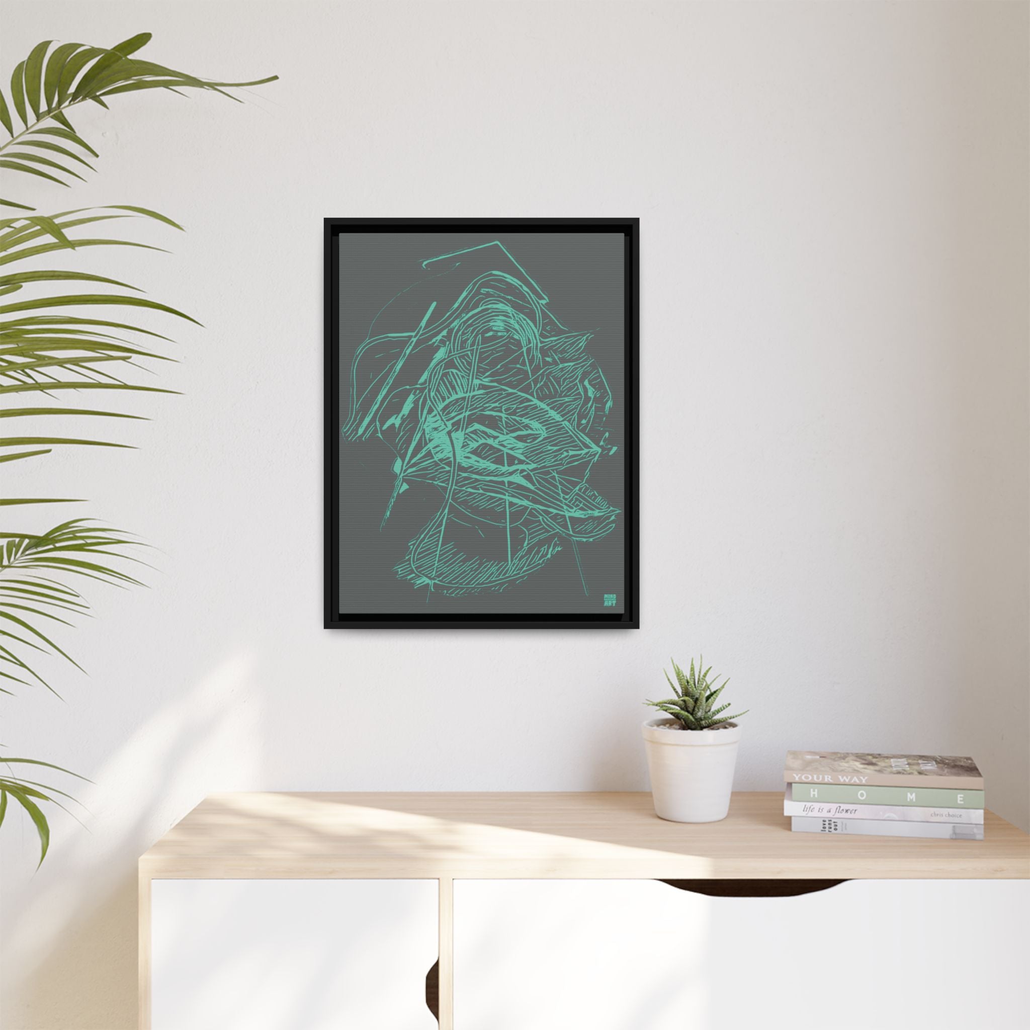 Dive Reflex (Teal, Dark Gray Background) Matte Canvas, Framed