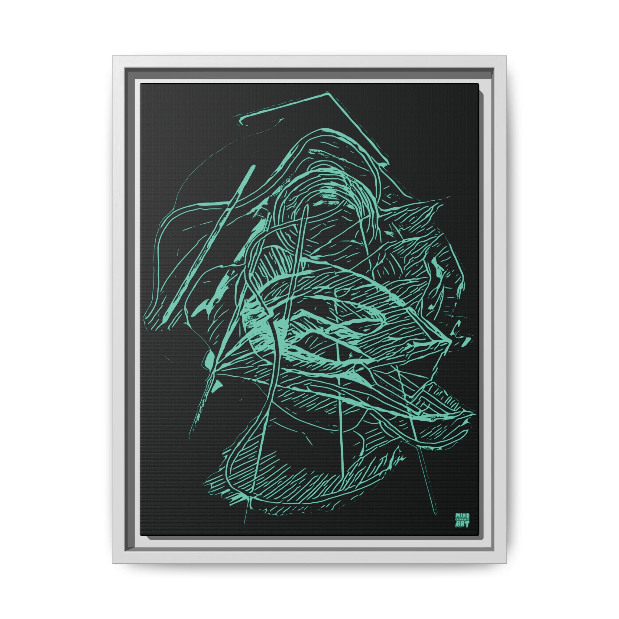 Dive Reflex (Teal, Black Background) Matte Canvas, Framed