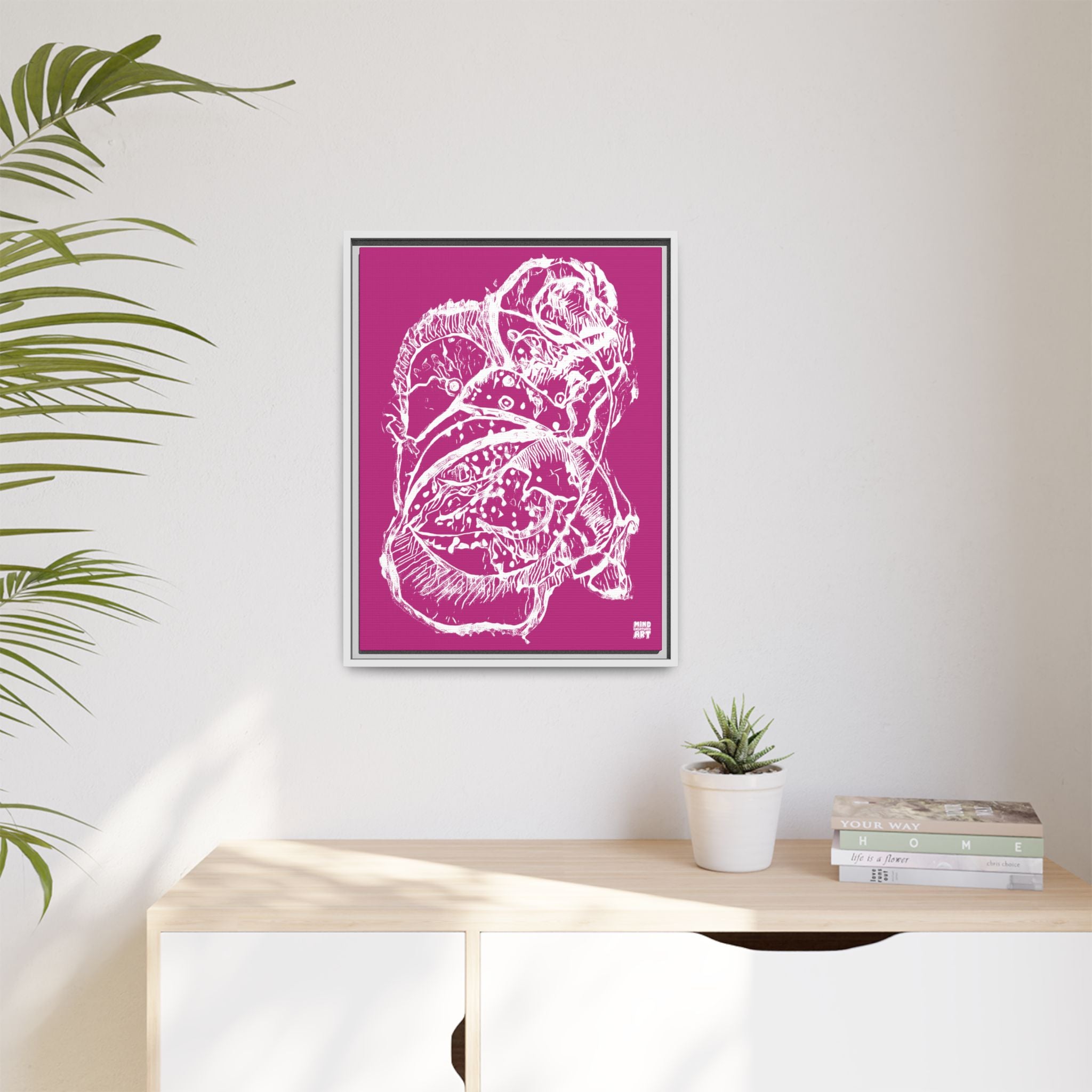 Exploration (White, Pink Background) Matte Canvas, Framed