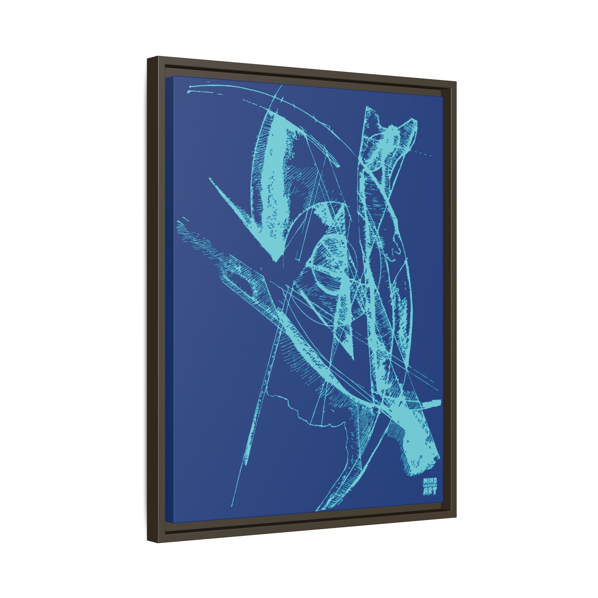 Watching (Aqua, Dark Blue Background) Matte Canvas, Framed